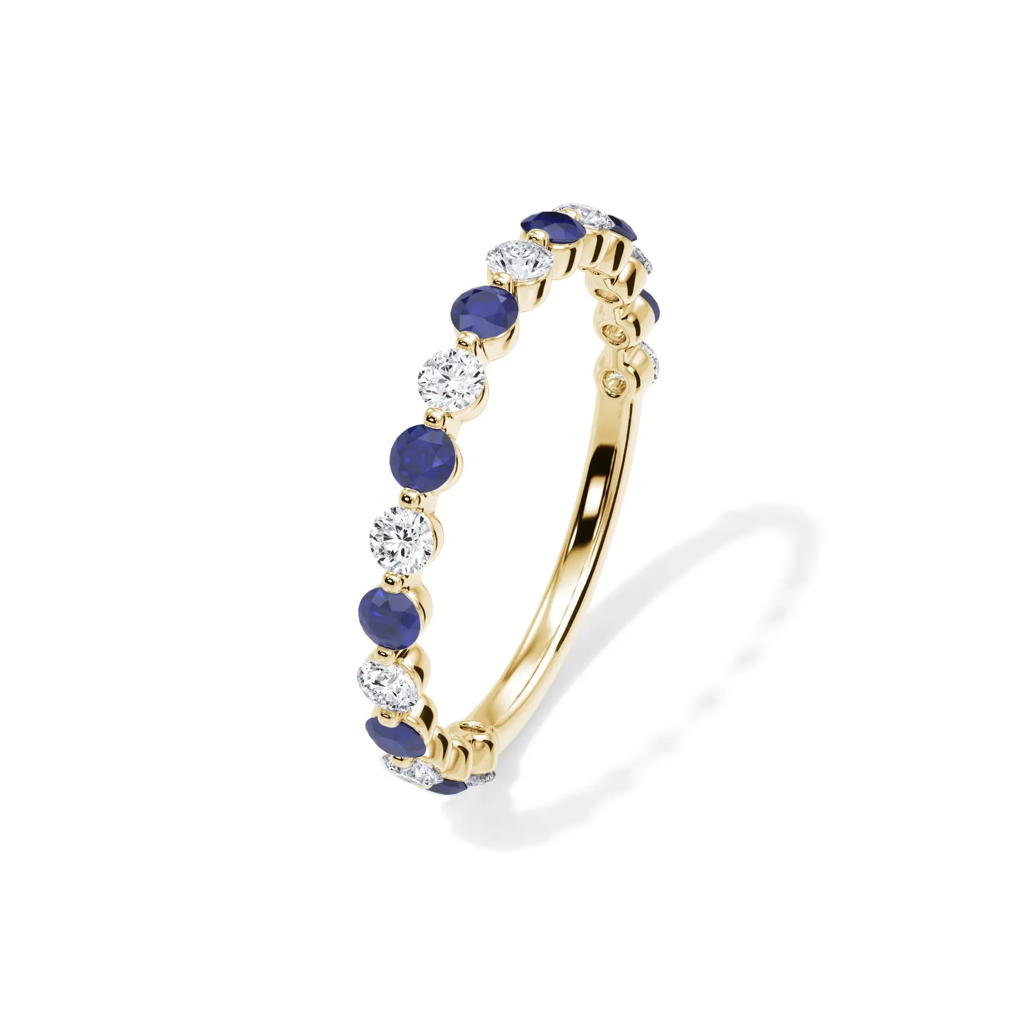 1/3 CT. Tw. Lab Grown Diamond & Lab-Created Sapphire Half Eternity Anniversary Band Ring 14K Yellow Gold Size 4 3mm - Image 4