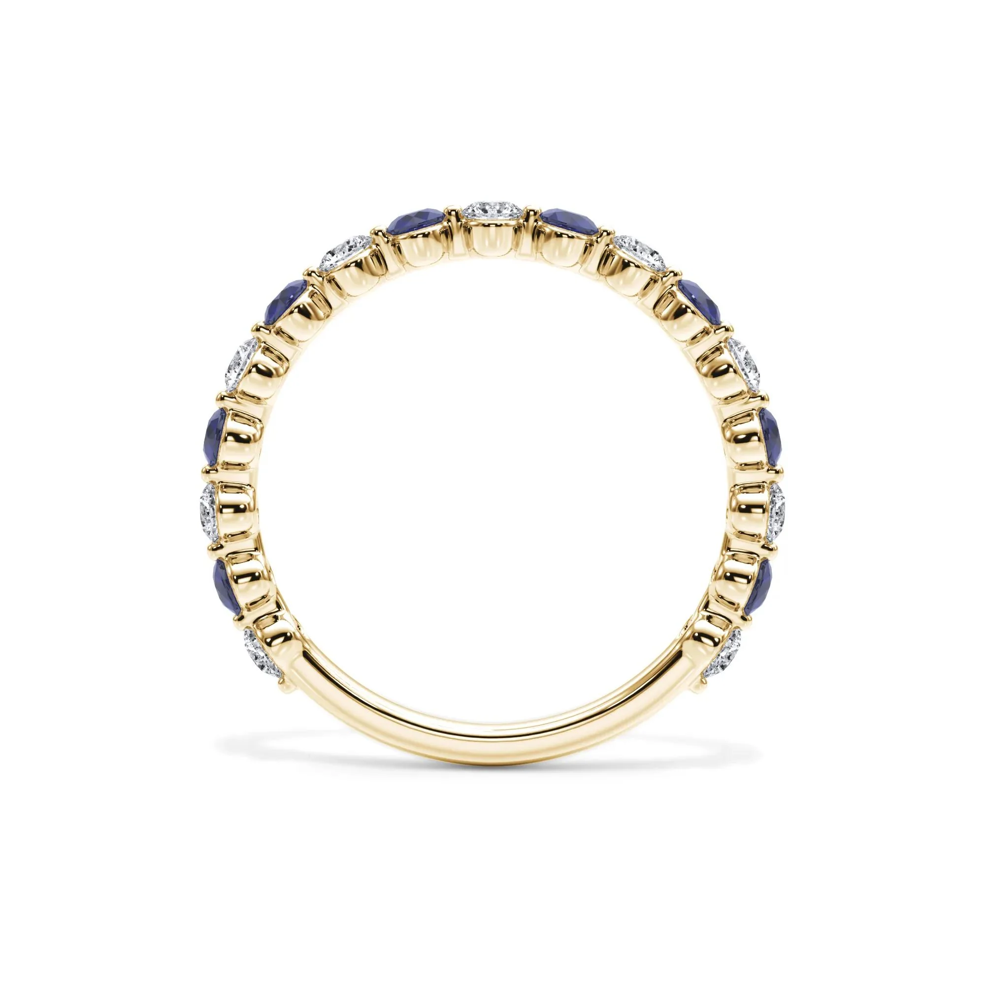 1/3 CT. Tw. Lab Grown Diamond & Lab-Created Sapphire Half Eternity Anniversary Band Ring 14K Yellow Gold Size 6.5 3mm - Image 2