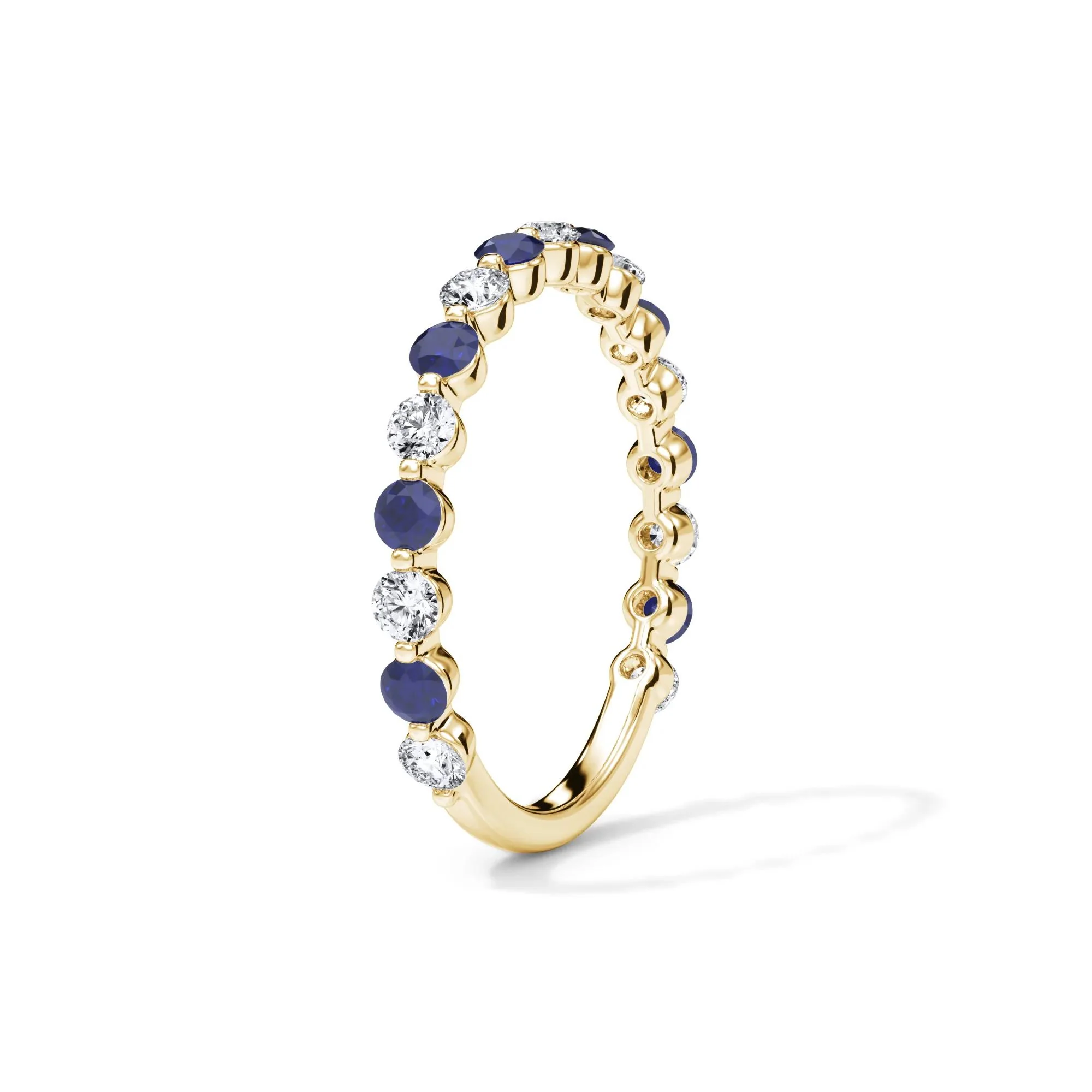1/3 CT. Tw. Lab Grown Diamond & Lab-Created Sapphire Half Eternity Anniversary Band Ring 14K Yellow Gold Size 7 3mm - Image 3
