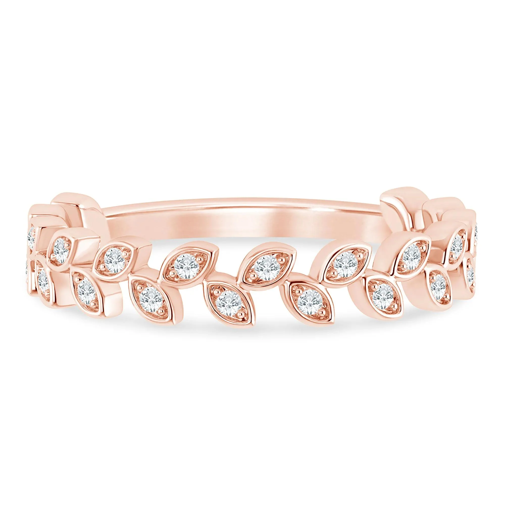 1/7 CT. Tw. Lab Grown Diamond Floral Stack Anniversary Band Ring 10K Rose Gold Size 8.5 1mm