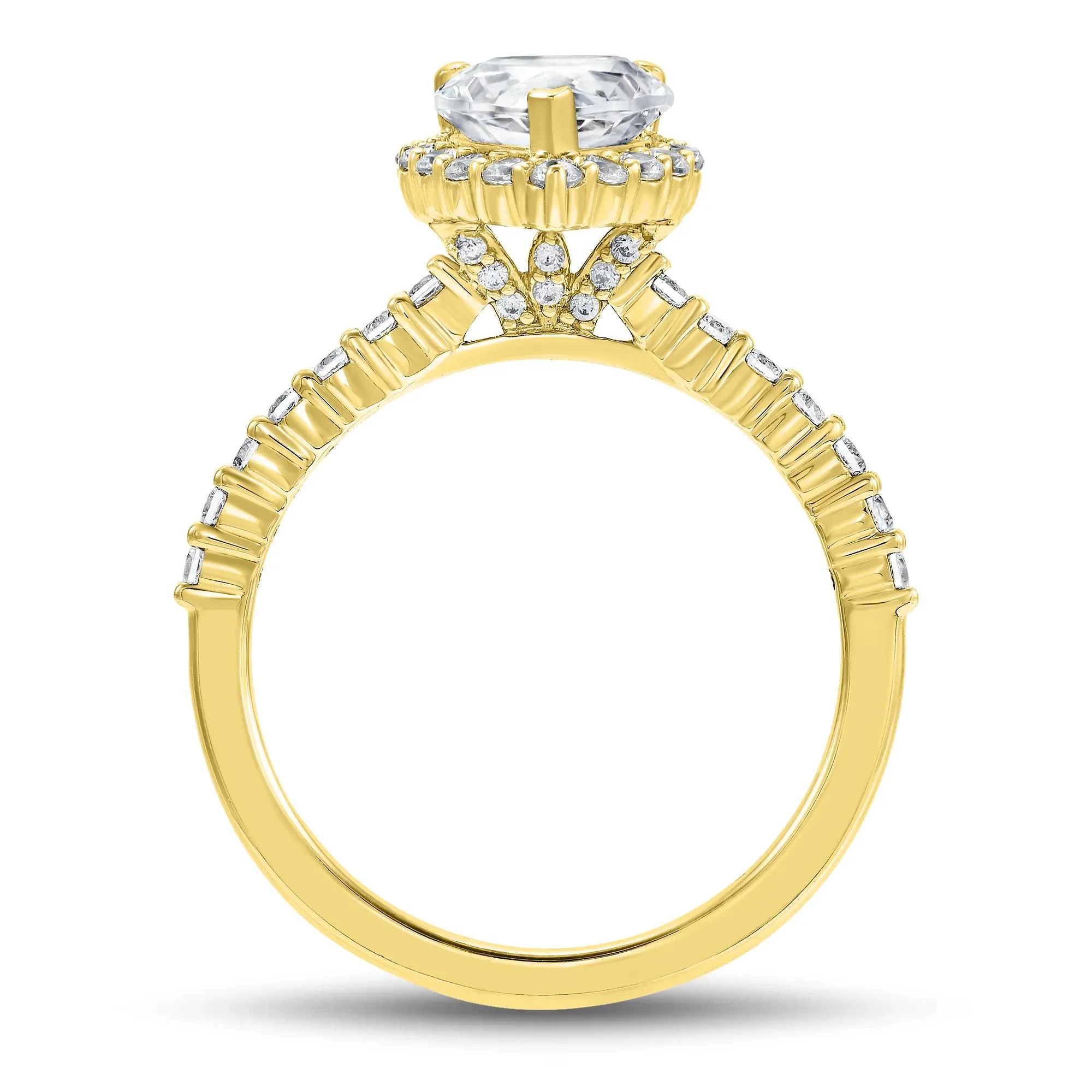 1 3/4 CT. Tw. Lab Grown Diamond Pear-Shaped Halo Engagement Ring 14K Yellow Gold Size 5.5 1mm - Image 2