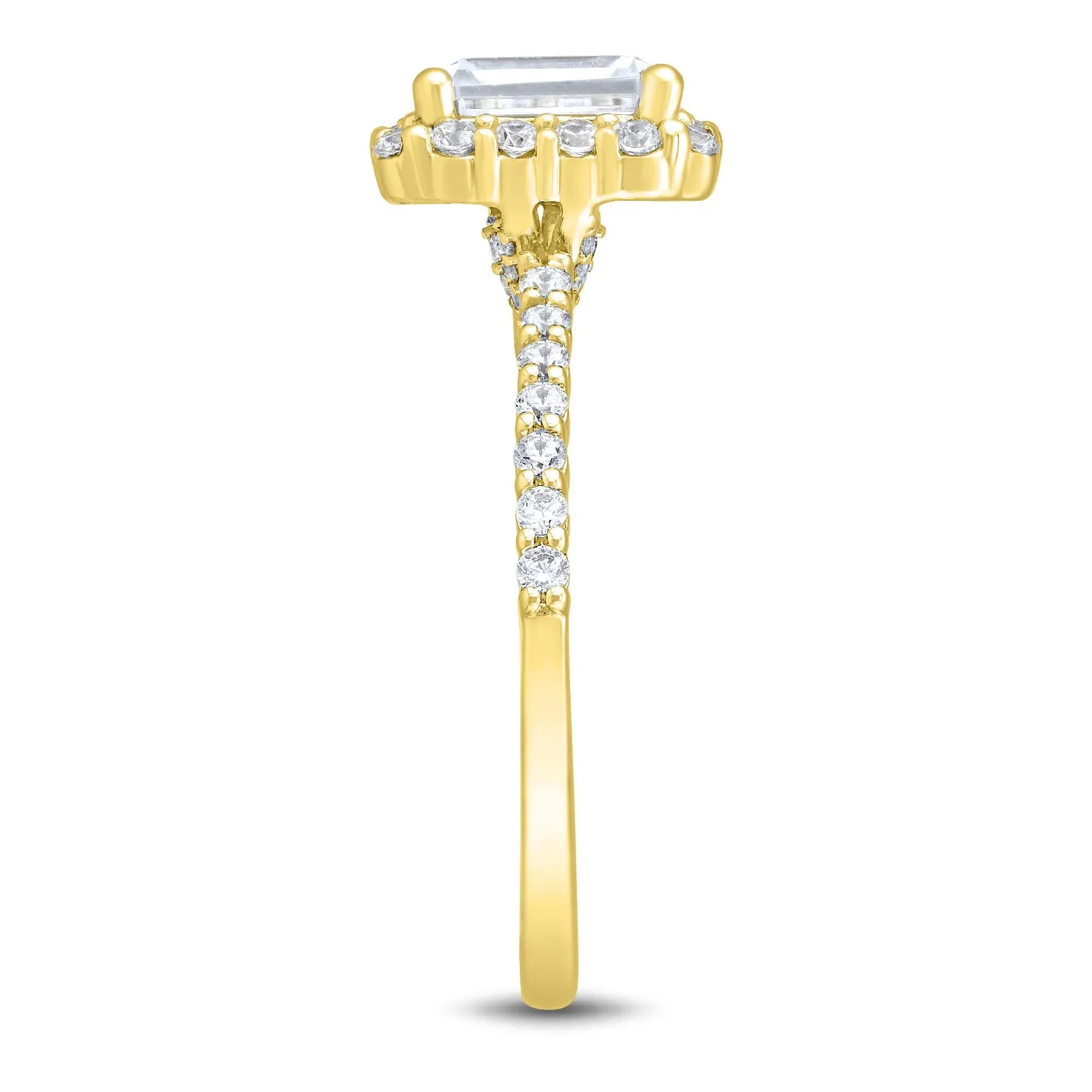 1 3/4 CT. Tw. Lab Grown Diamond Emerald-Cut Halo Engagement Ring 14K Yellow Gold Size 5.5 1mm - Image 2