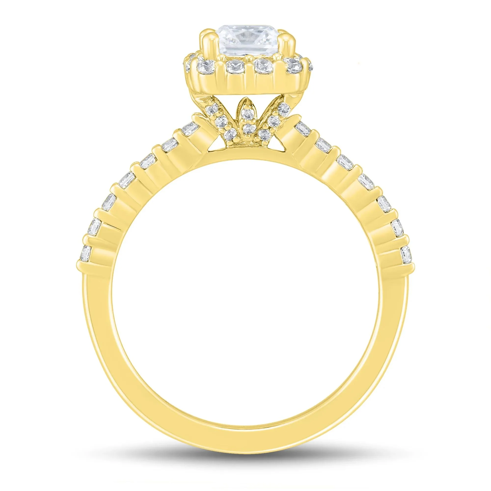 1 3/4 CT. Tw. Lab Grown Diamond Emerald-Cut Halo Engagement Ring 14K Yellow Gold Size 6 1mm - Image 3