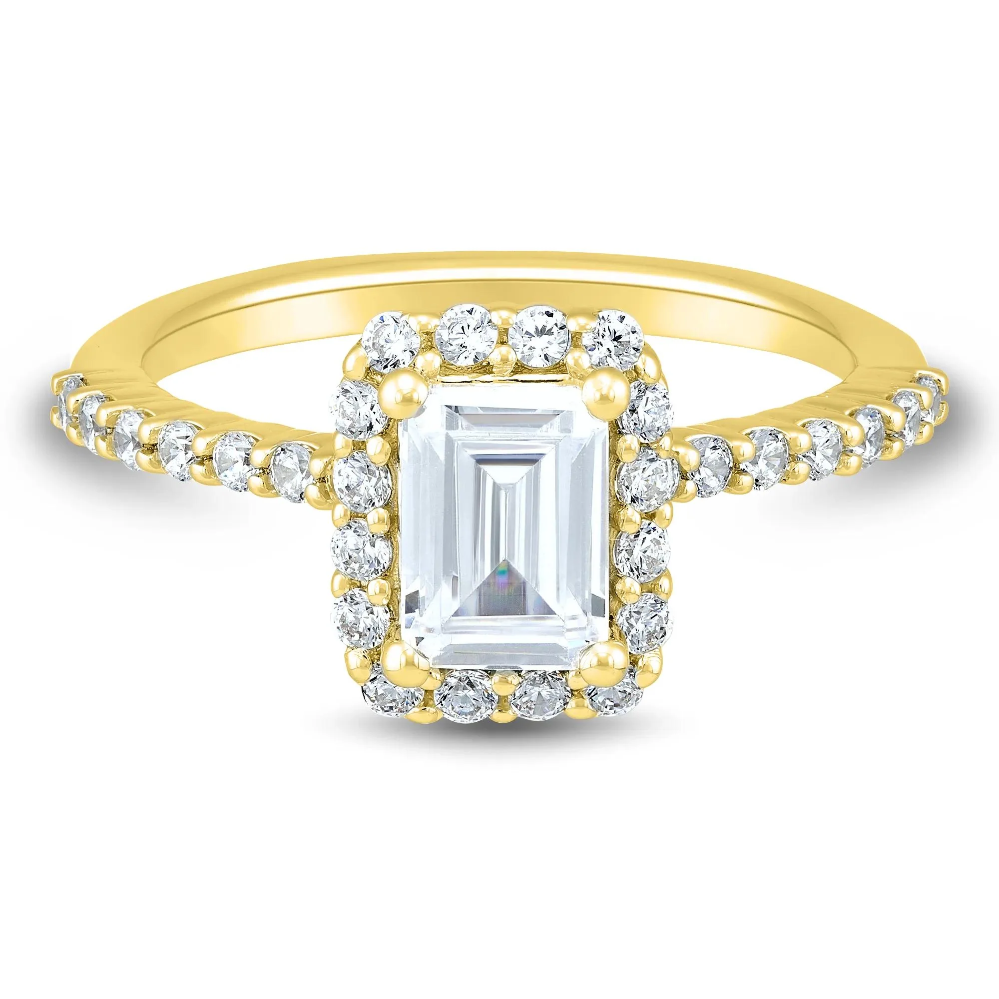 1 3/4 CT. Tw. Lab Grown Diamond Emerald-Cut Halo Engagement Ring 14K Yellow Gold Size 6.5 1mm