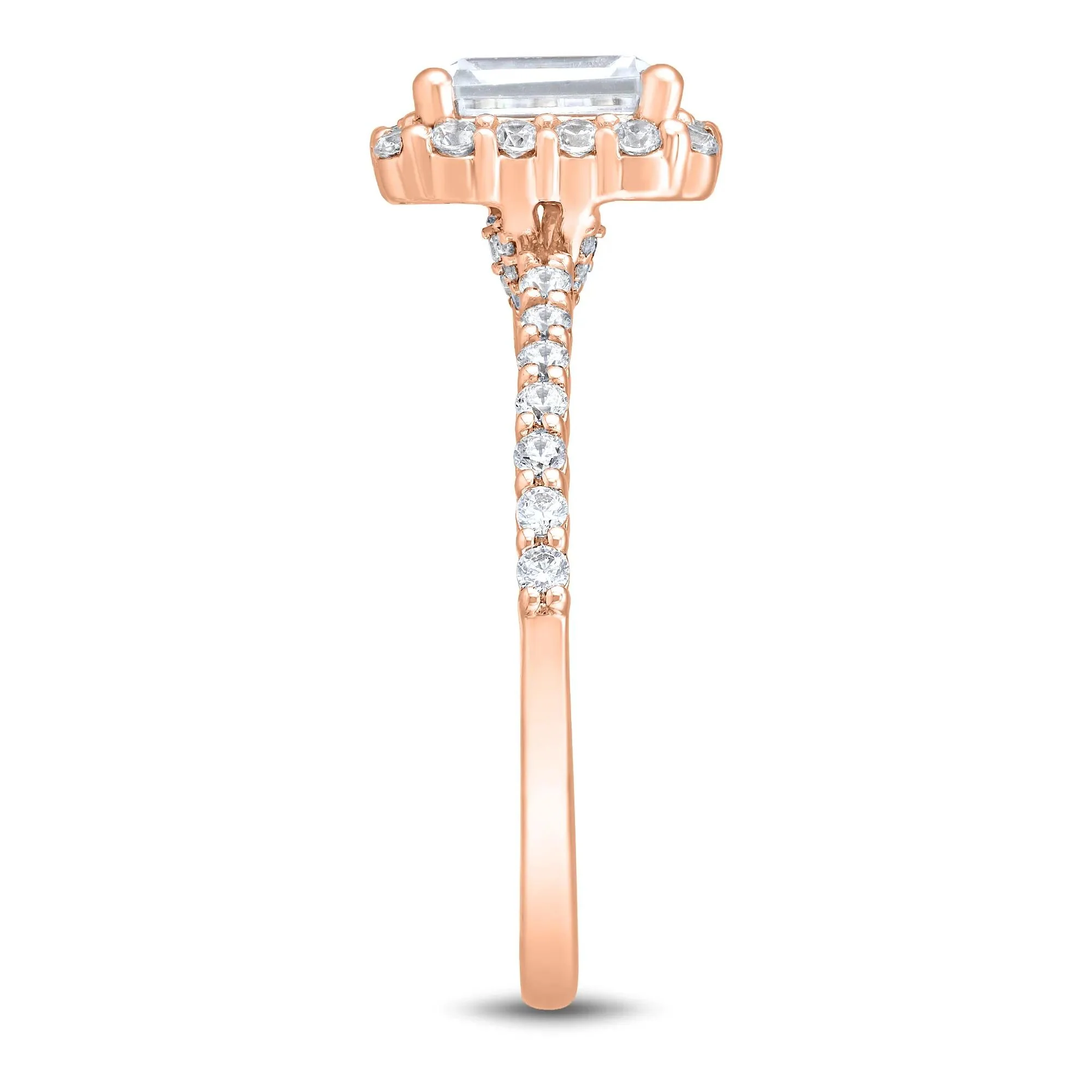 1 3/4 CT. Tw. Lab Grown Diamond Emerald-Cut Halo Engagement Ring 14K Rose Gold Size 5 1mm - Image 3