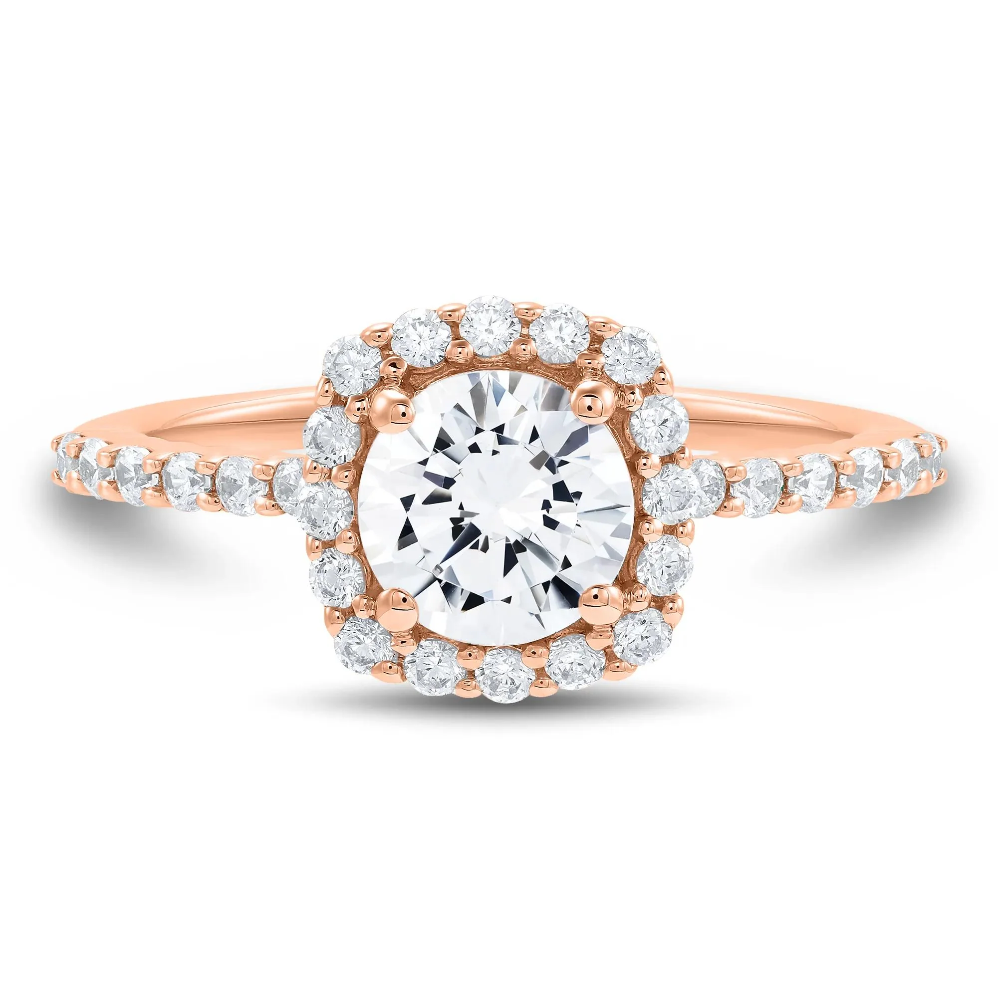 1 3/4 CT. Tw. Lab Grown Diamond Cushion Halo Engagement Ring 14K Rose Gold Size 7 1mm