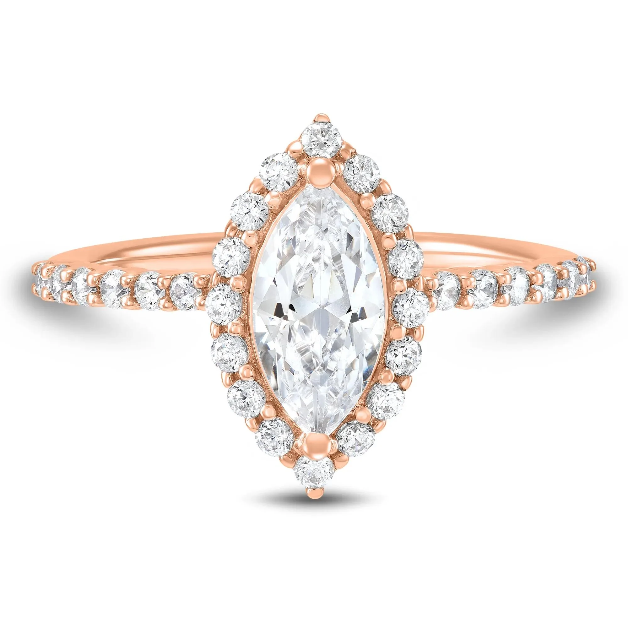 1 3/4 CT. Tw. Lab Grown Diamond Marquise Halo Engagement Ring 14K Rose Gold Size 5.5 1mm