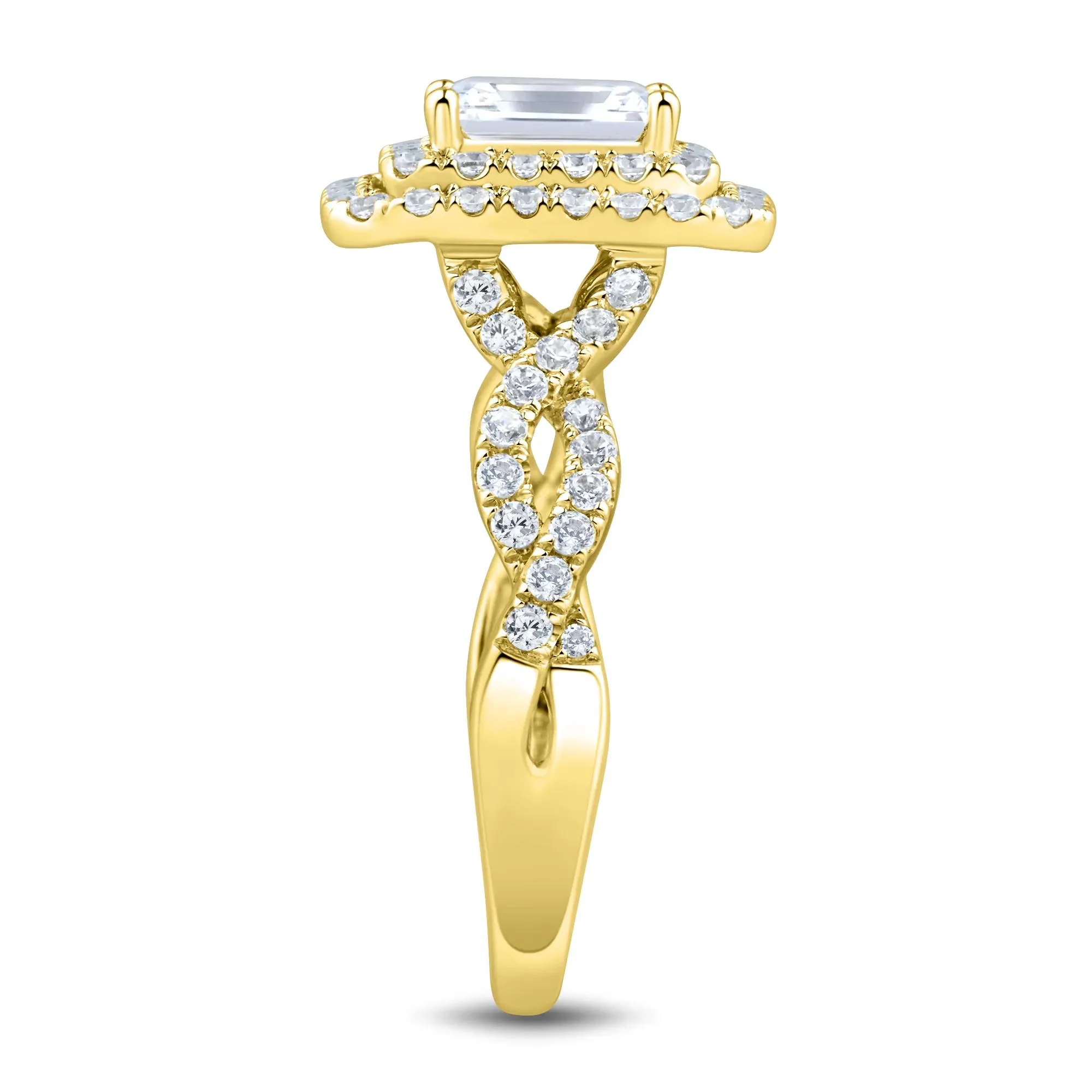 1/2 CT. Tw. Lab Grown Diamond Emerald-Cut Halo Engagement Ring 14K Yellow Gold Size 6 1.5mm - Image 3