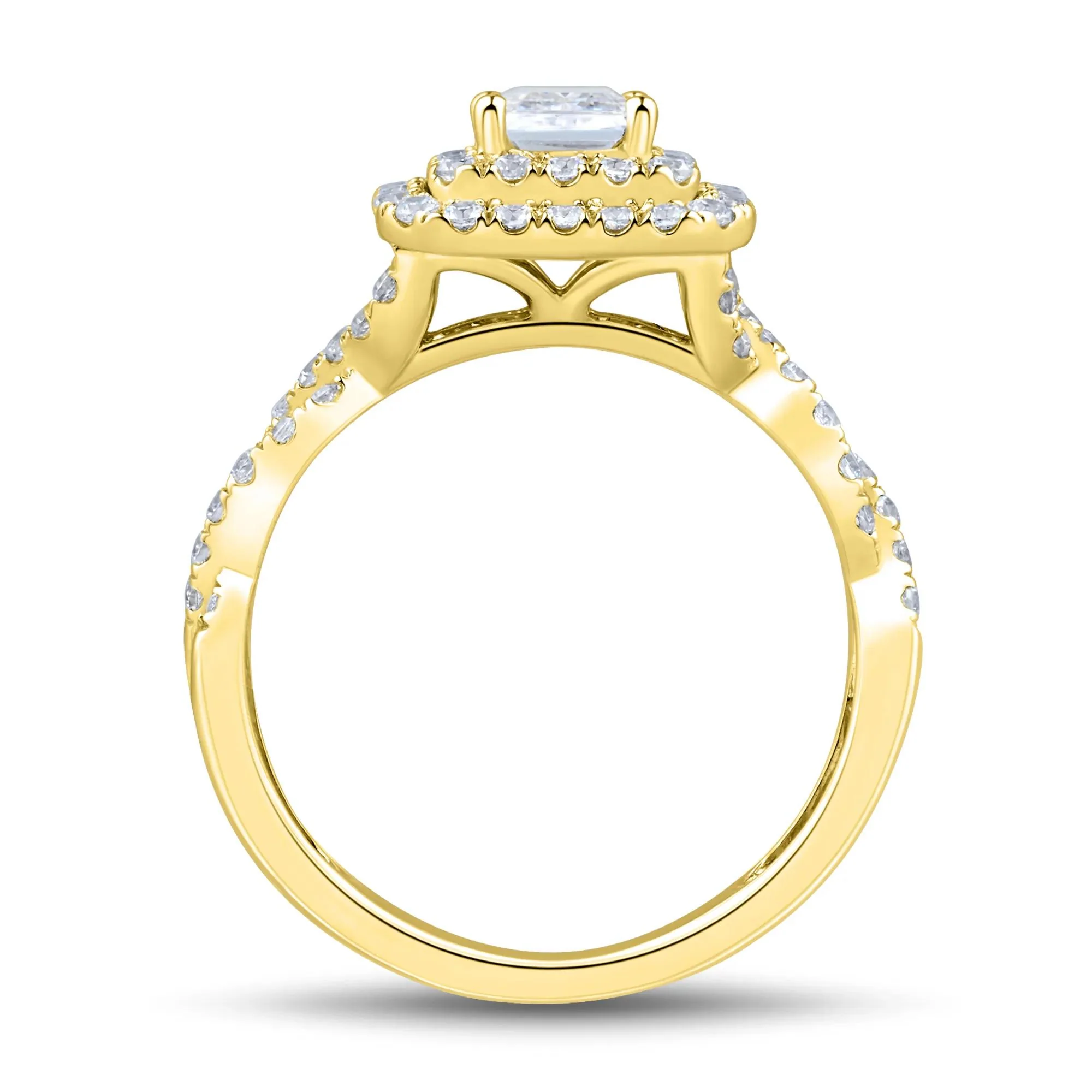 1/2 CT. Tw. Lab Grown Diamond Emerald-Cut Halo Engagement Ring 14K Yellow Gold Size 8 1.5mm - Image 2