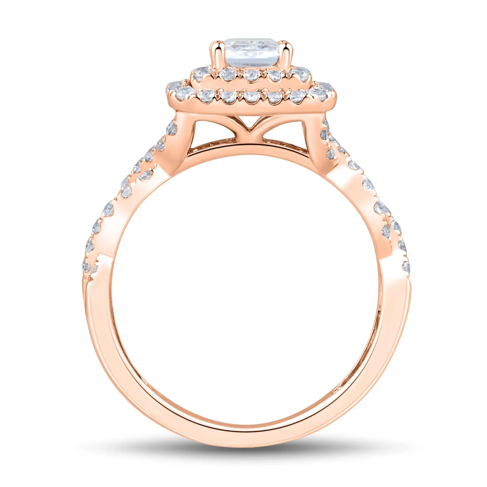 1/2 CT. Tw. Lab Grown Diamond Emerald-Cut Halo Engagement Ring 14K Rose Gold Size 5.5 1.5mm - Image 2