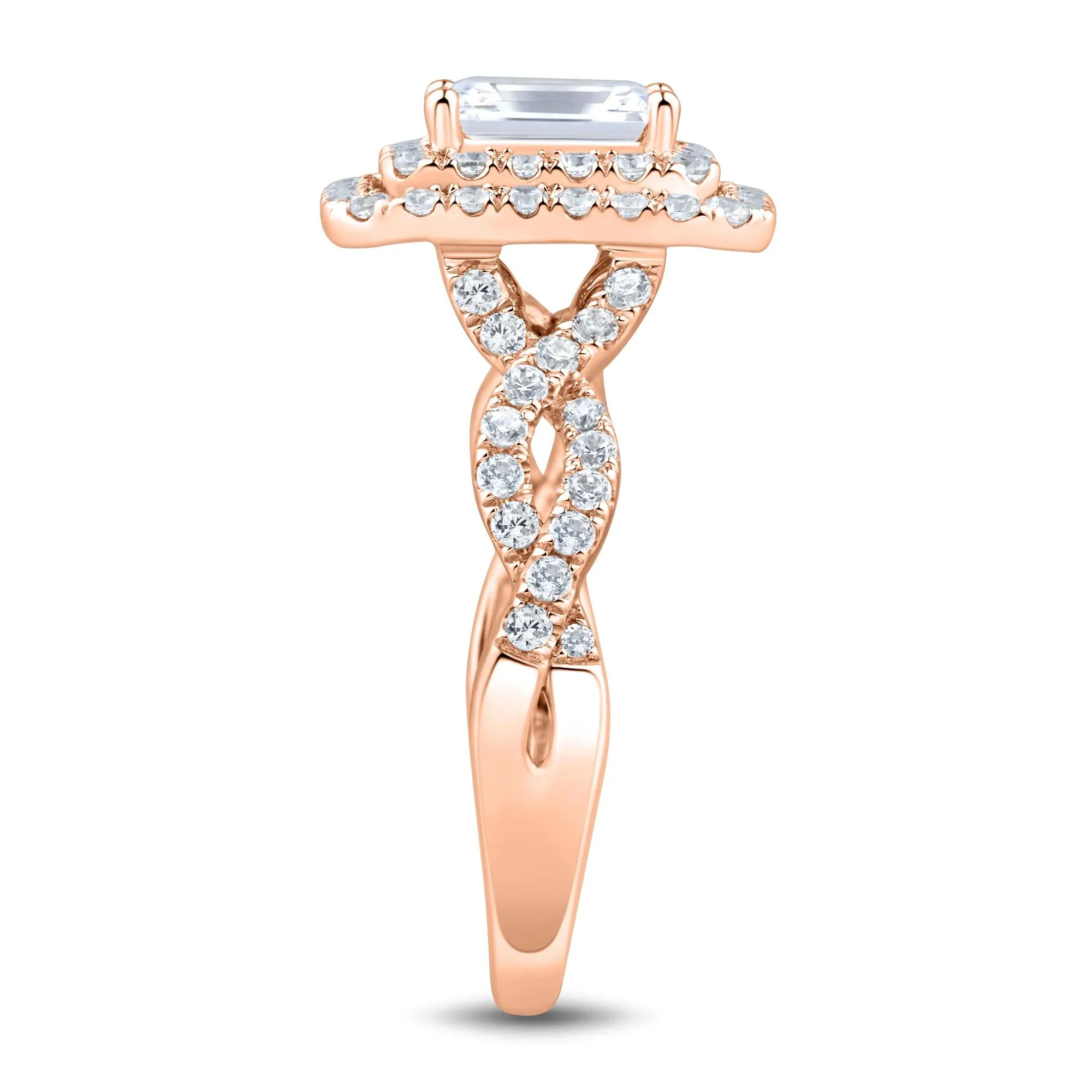 1/2 CT. Tw. Lab Grown Diamond Emerald-Cut Halo Engagement Ring 14K Rose Gold Size 7.5 1.5mm - Image 3