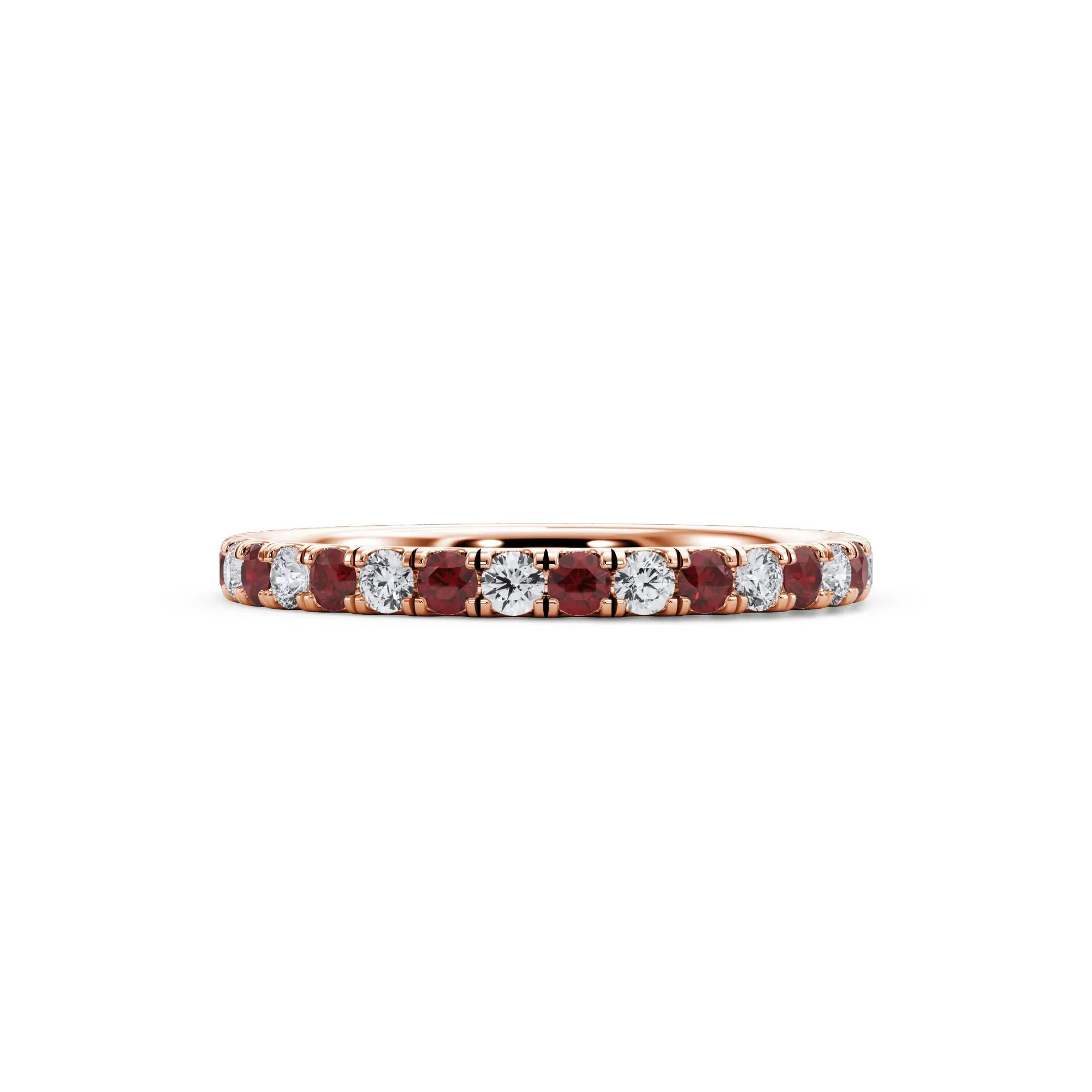 1/3 CT. Tw. Lab Grown Diamond & Lab-Created Ruby Anniversary Band Ring 14K Rose Gold Size 4.5 3mm