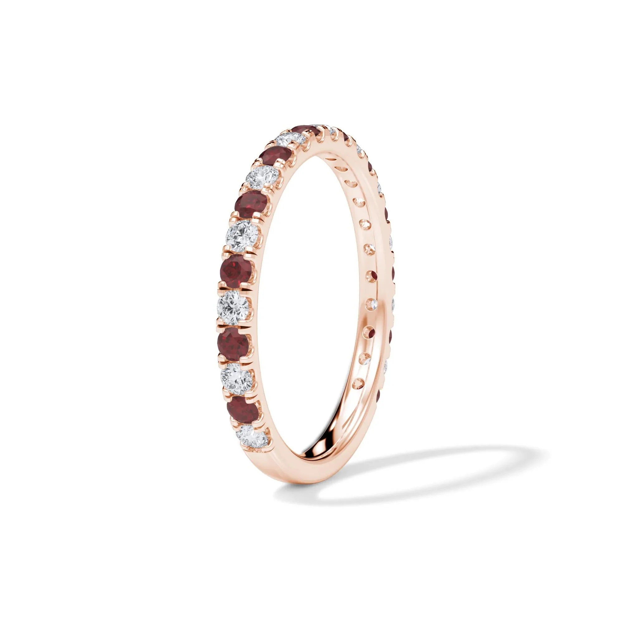 1/3 CT. Tw. Lab Grown Diamond & Lab-Created Ruby Anniversary Band Ring 14K Rose Gold Size 5.5 3mm - Image 3