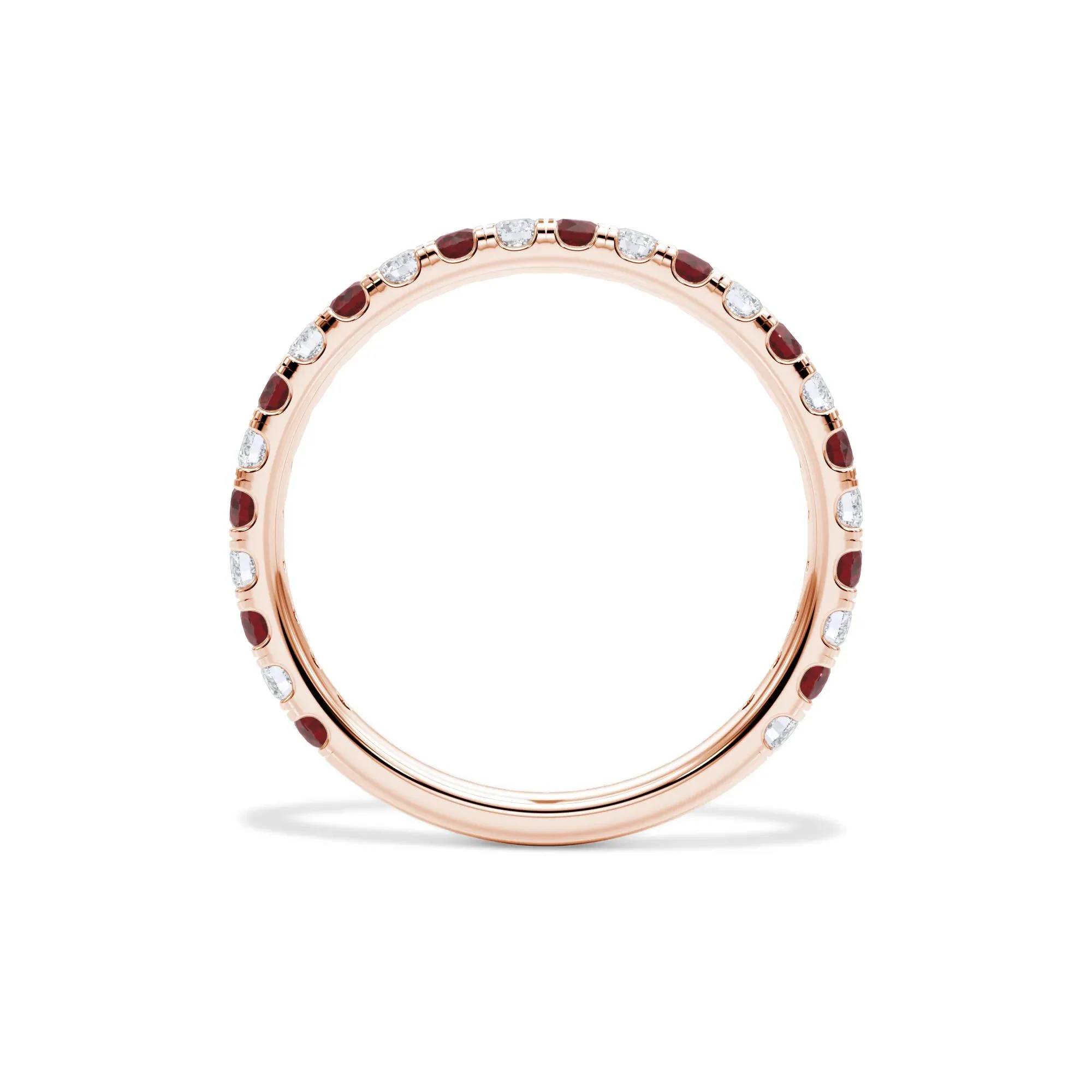 1/3 CT. Tw. Lab Grown Diamond & Lab-Created Ruby Anniversary Band Ring 14K Rose Gold Size 9 3mm - Image 2