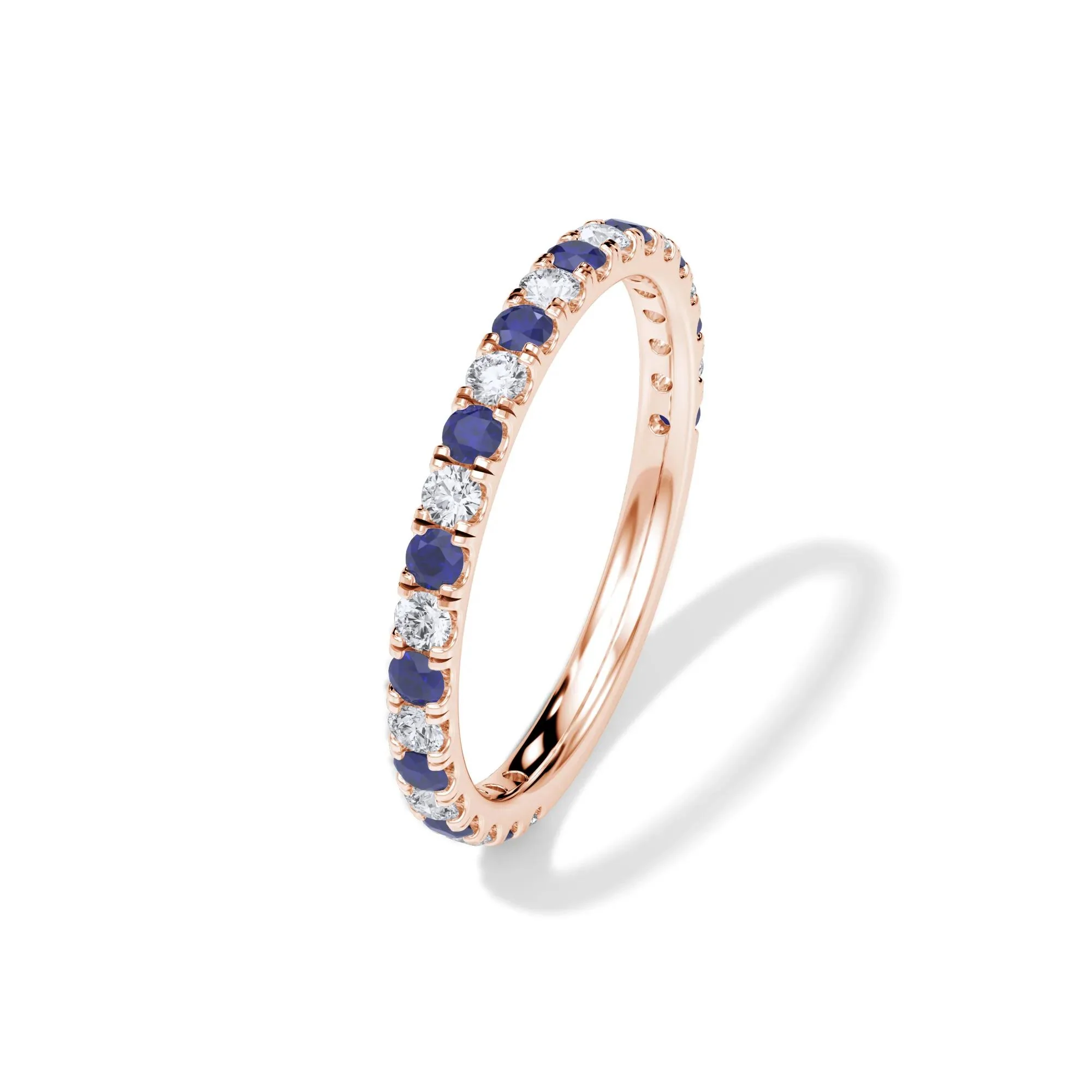 1/3 CT. Tw. Lab Grown Diamond & Lab-Created Sapphire Anniversary Band Ring 14K Rose Gold Size 4 3mm - Image 4