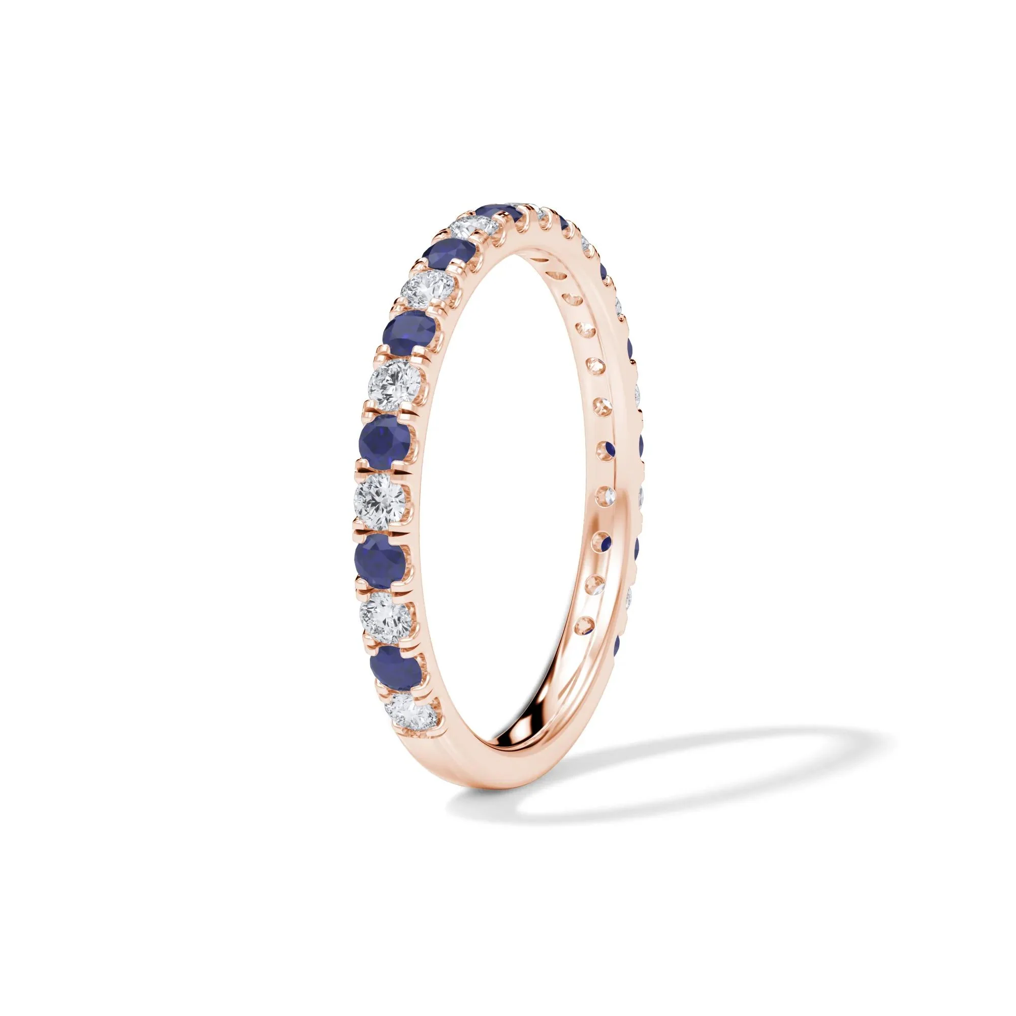 1/3 CT. Tw. Lab Grown Diamond & Lab-Created Sapphire Anniversary Band Ring 14K Rose Gold Size 7 3mm - Image 3