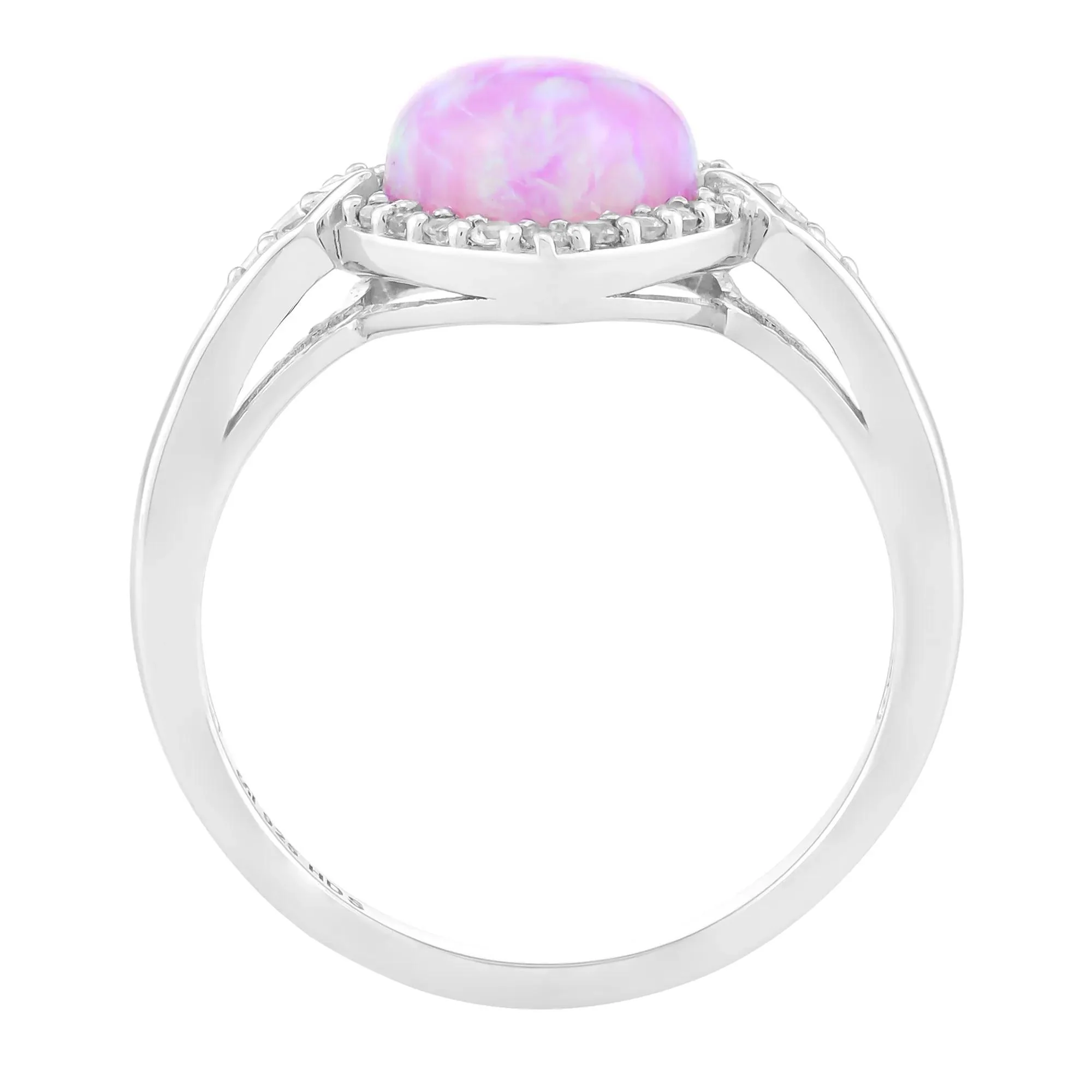 Lab-Created Pink Opal Heart & Lab-Created White Sapphire Halo Ring .925 Sterling Silver Size 7 1.5mm - Image 2