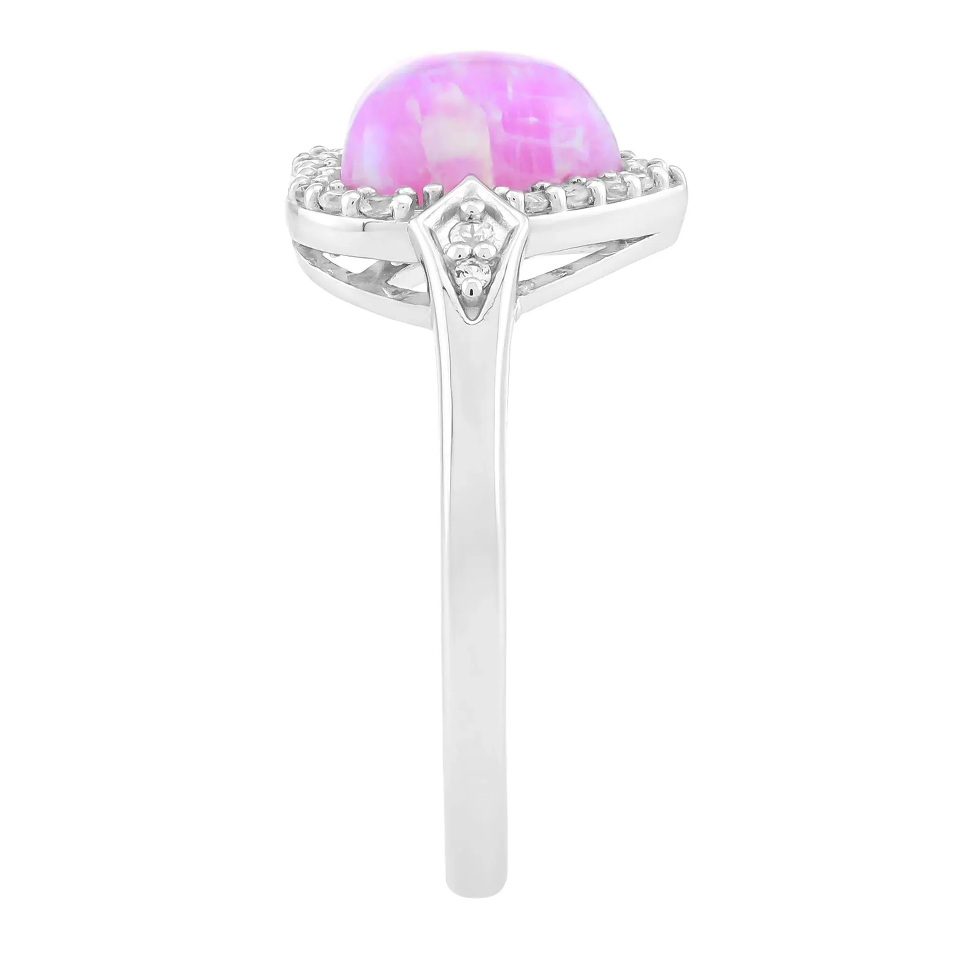 Lab-Created Pink Opal Heart & Lab-Created White Sapphire Halo Ring .925 Sterling Silver Size 7 1.5mm - Image 3