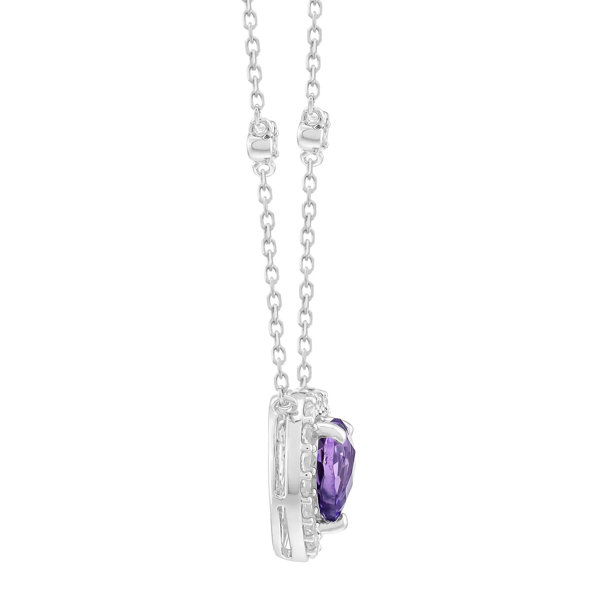 Pink Amethyst & Lab-Created White Sapphire Halo Heart Pendant Necklace .925 Sterling Silver Size 18" - Image 2