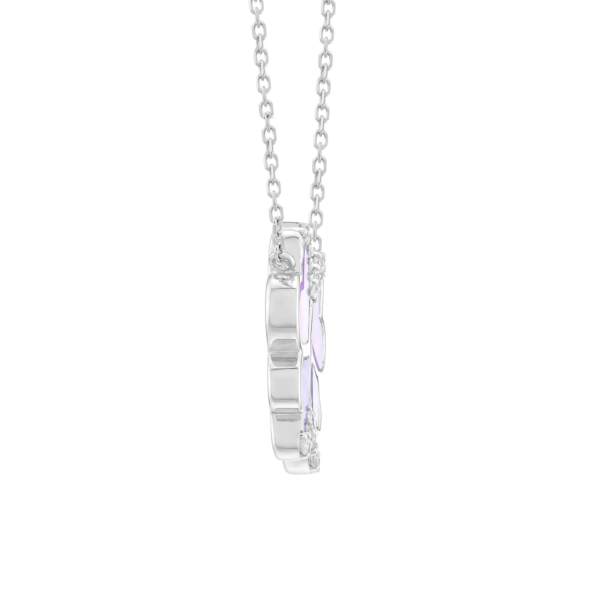 Lab-Created Pink Opal & White Sapphire Butterfly Necklace .925 Sterling Silver Size 18" - Image 2