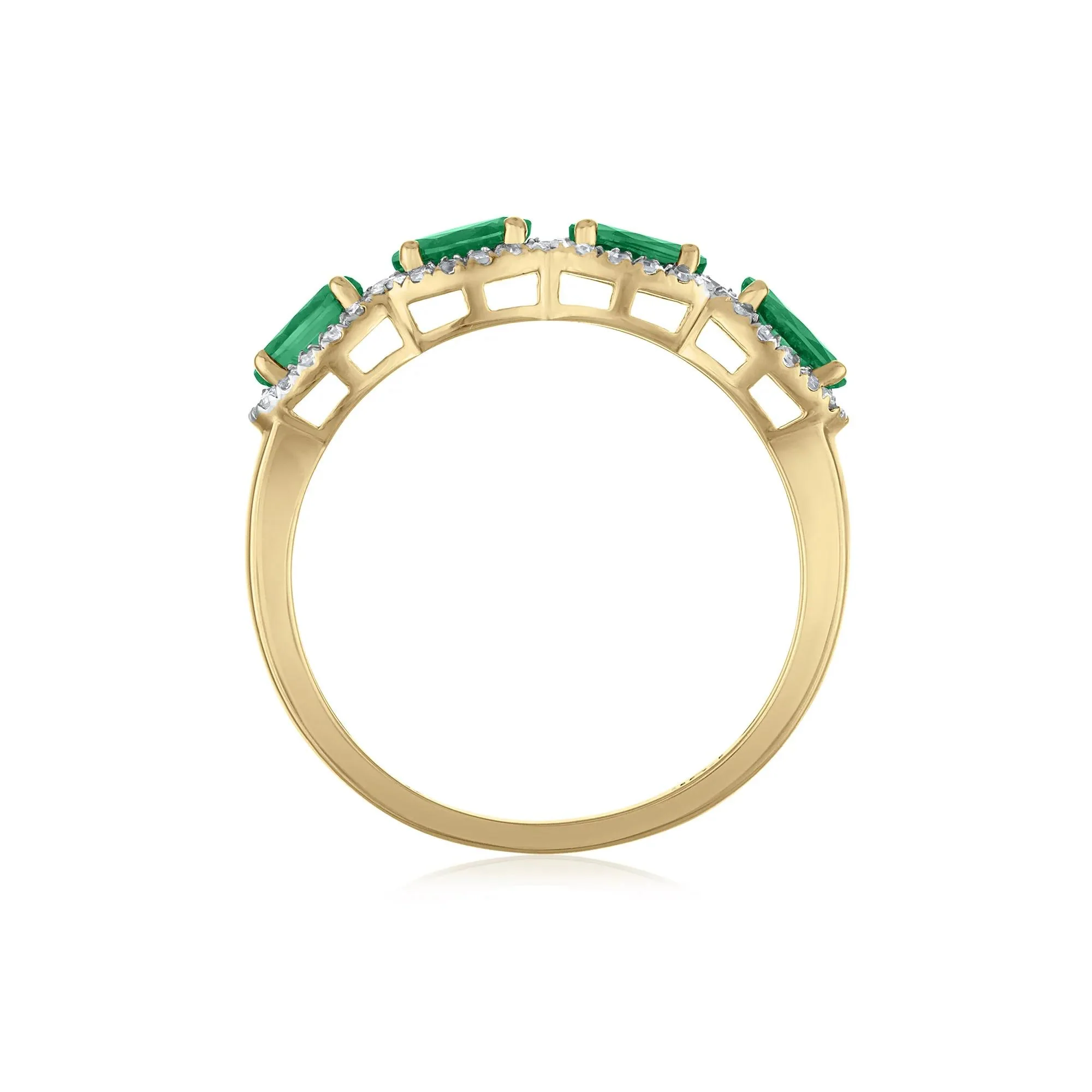 1/4 CT. Tw. Emerald & Diamond Halo Band Ring 14K Yellow Gold Size 7 1.5mm - Image 2