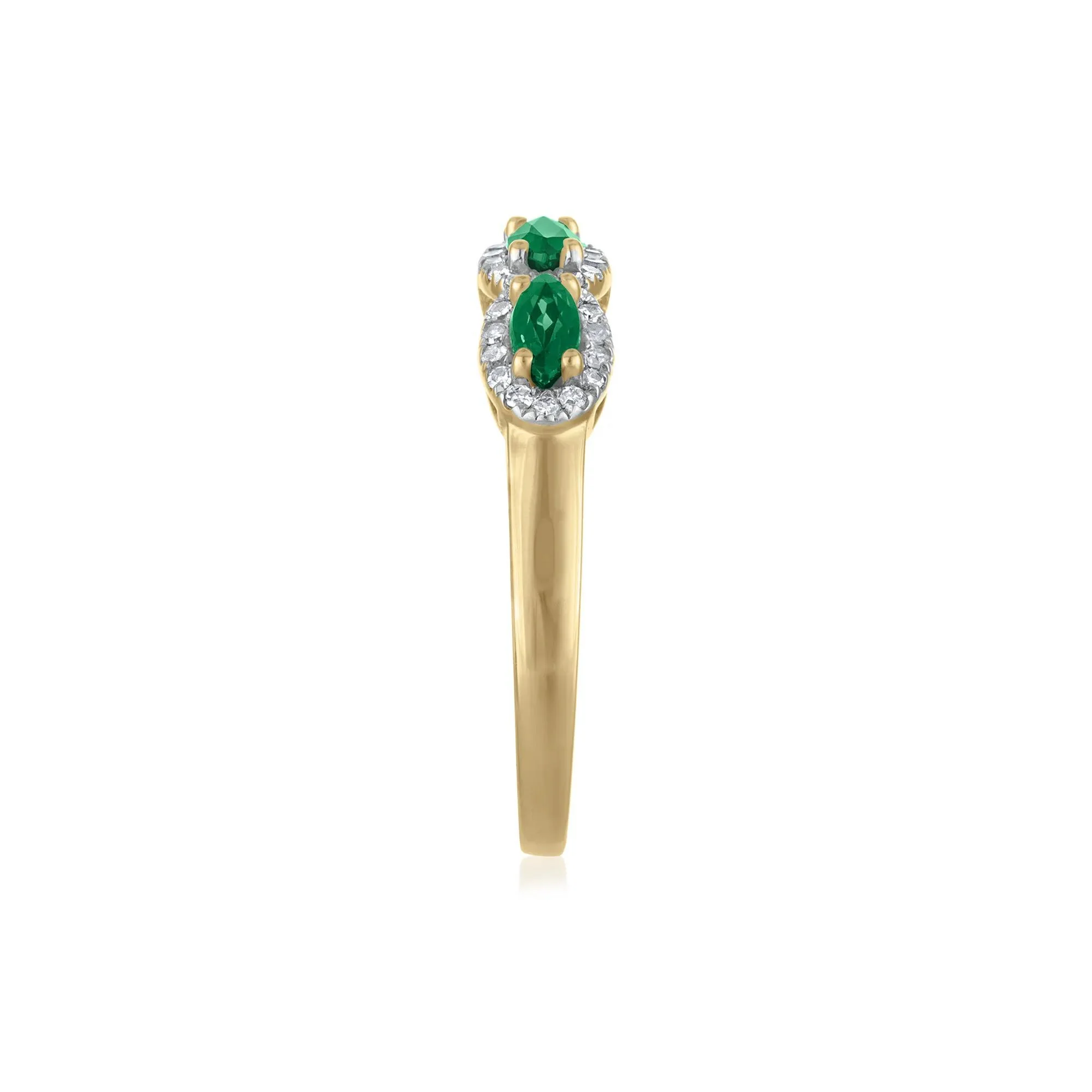 1/4 CT. Tw. Emerald & Diamond Halo Band Ring 14K Yellow Gold Size 7 1.5mm - Image 3