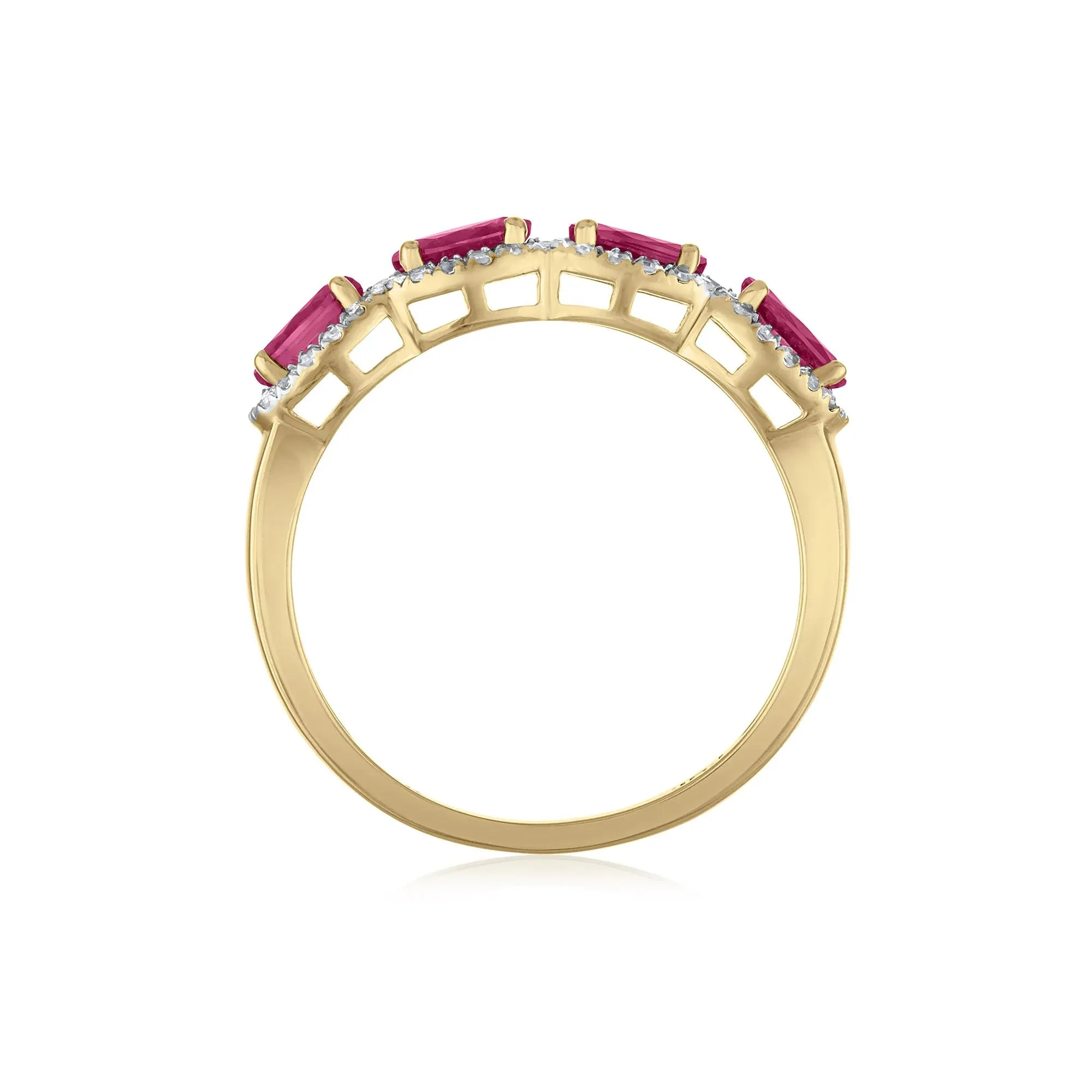 1/4 CT. Tw. Ruby & Diamond Halo Band Ring 14K Yellow Gold Size 7 1.5mm - Image 2