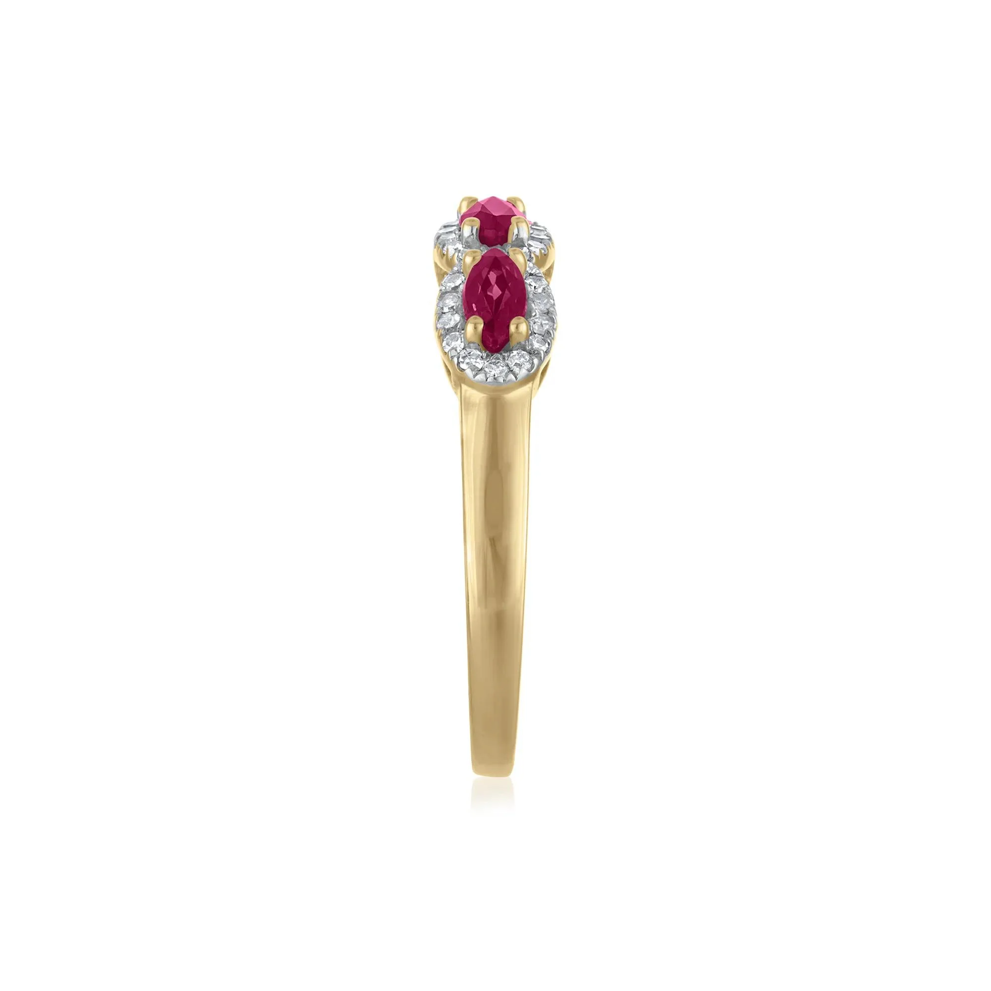 1/4 CT. Tw. Ruby & Diamond Halo Band Ring 14K Yellow Gold Size 7 1.5mm - Image 3