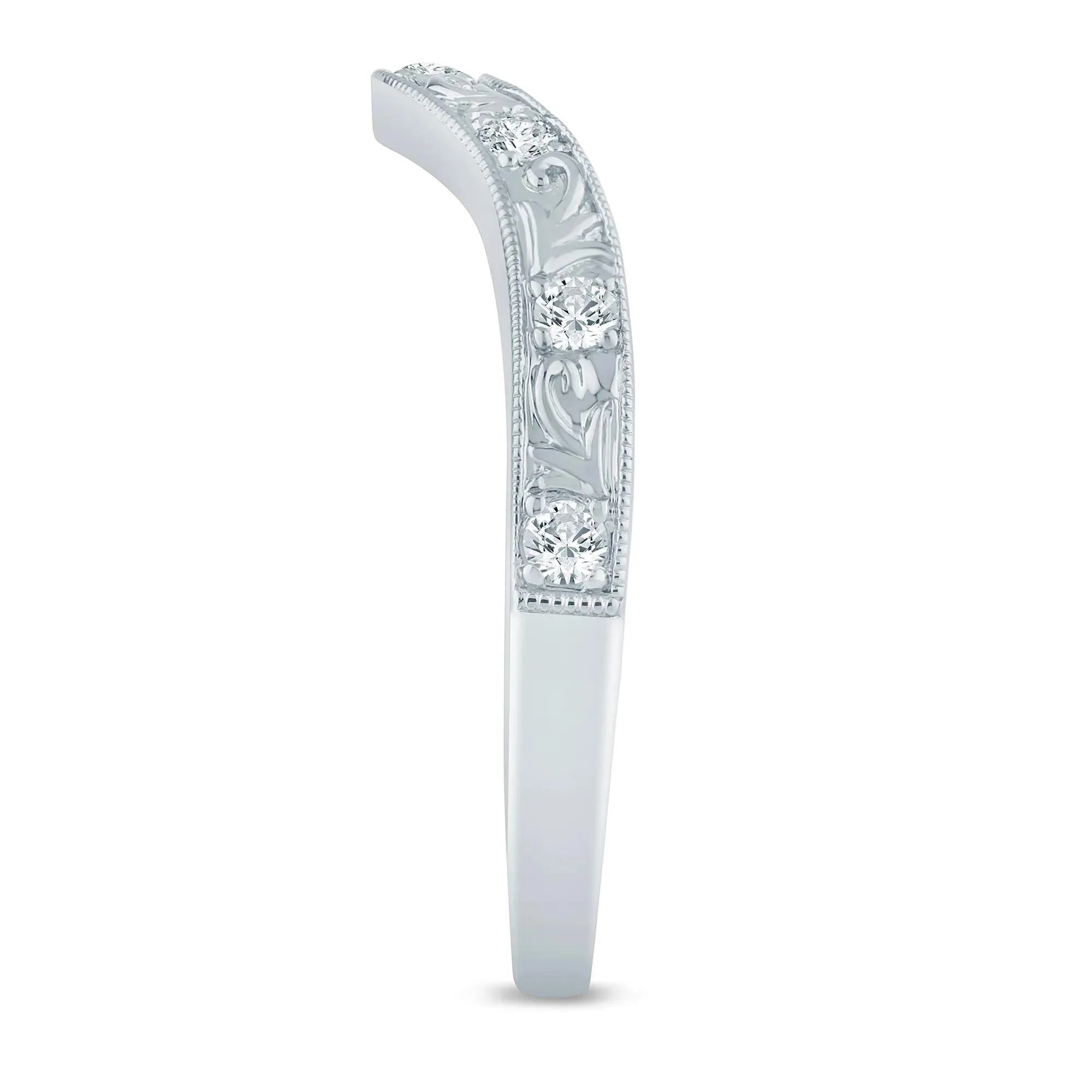 1/7 CT. Tw. Lab Grown Diamond Engraved Contour Band Ring 14K White Gold Size 6.5 2mm - Image 3