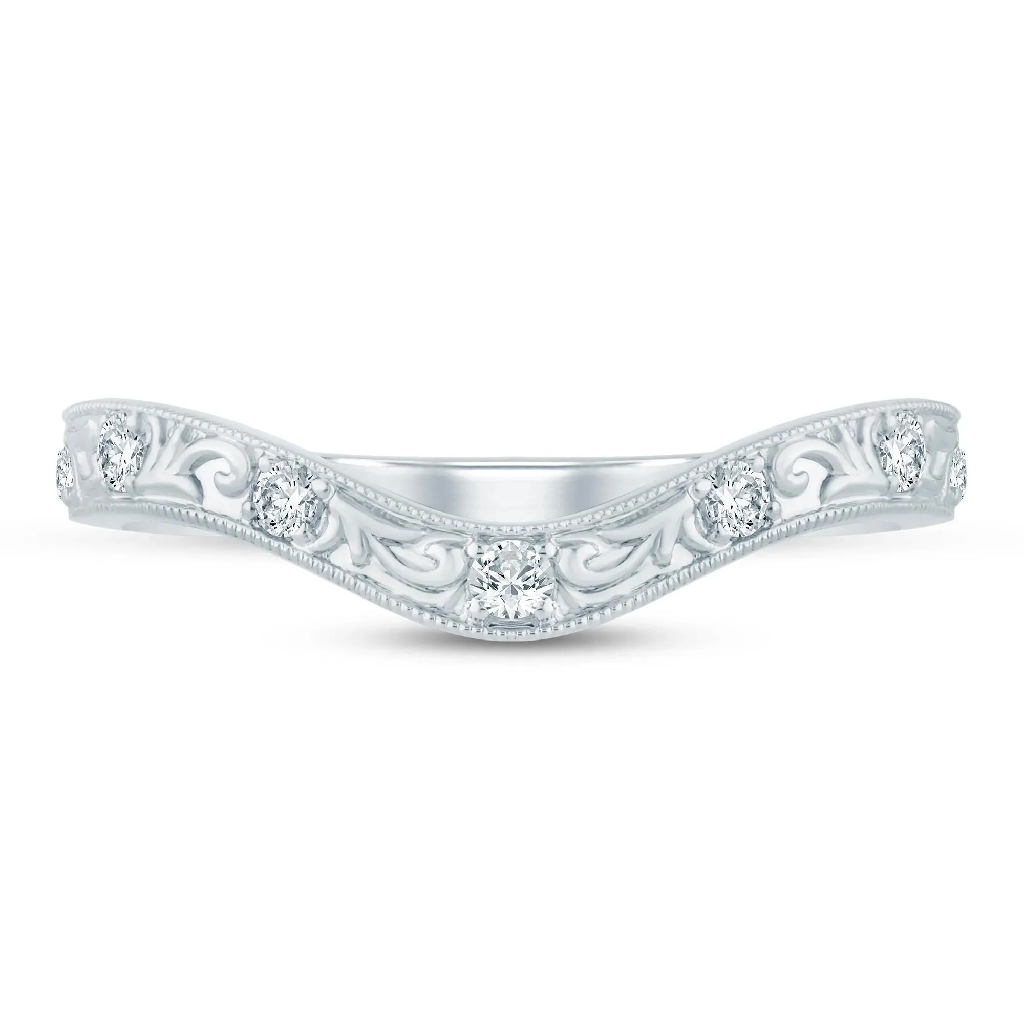 1/7 CT. Tw. Lab Grown Diamond Engraved Contour Band Ring 14K White Gold Size 7.5 2mm