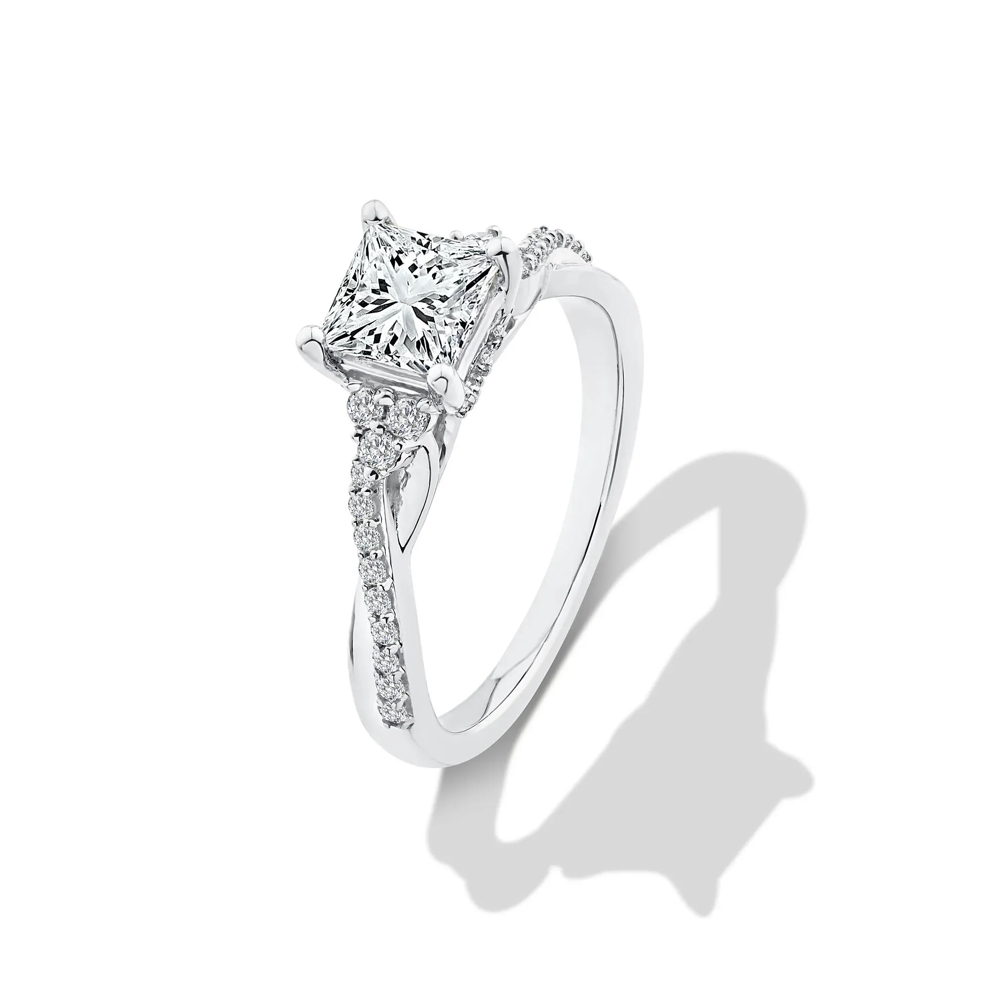 1/4 CT. Tw. Lab Grown Diamond Princess-Cut Center Engagement Ring 10K White Gold Size 8 - Image 4