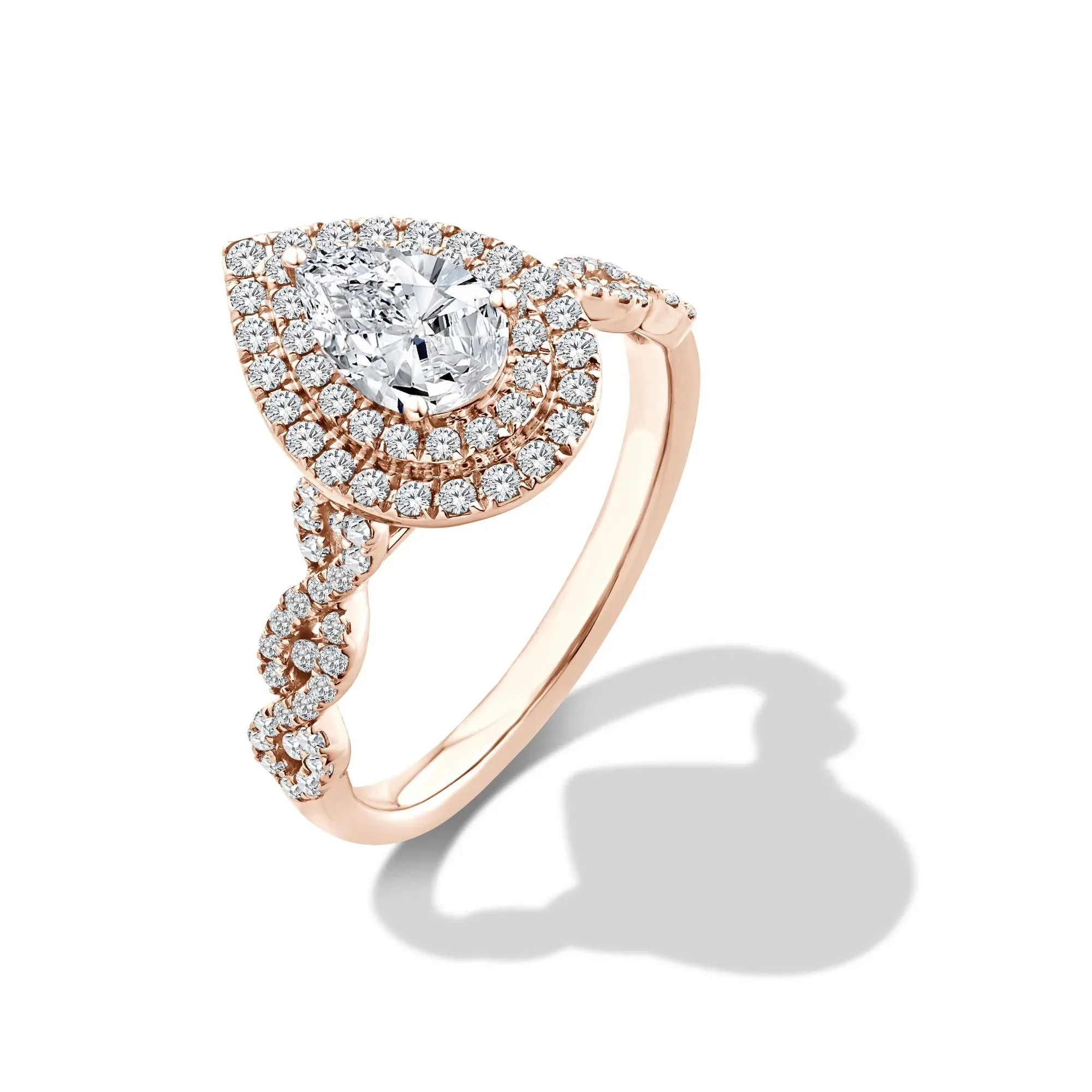 1/5 CT. Tw. Lab Grown Diamond Pear-Shaped Center Halo Engagement Ring 10K Rose Gold Size 9 - Image 4