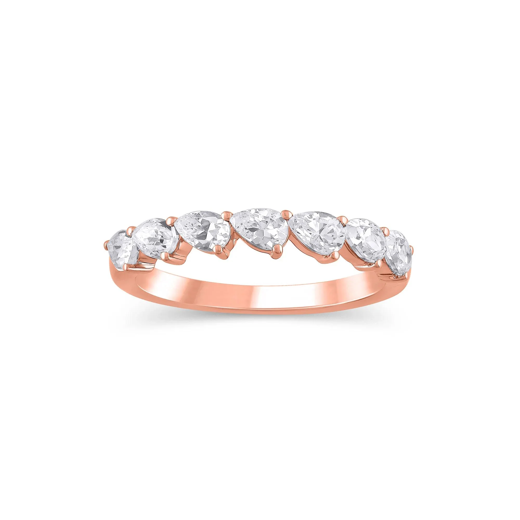 1 CT. Tw. Lab Grown Diamond Pear-Shaped Slant Anniversary Band Ring 10K Rose Gold Size 10 3mm