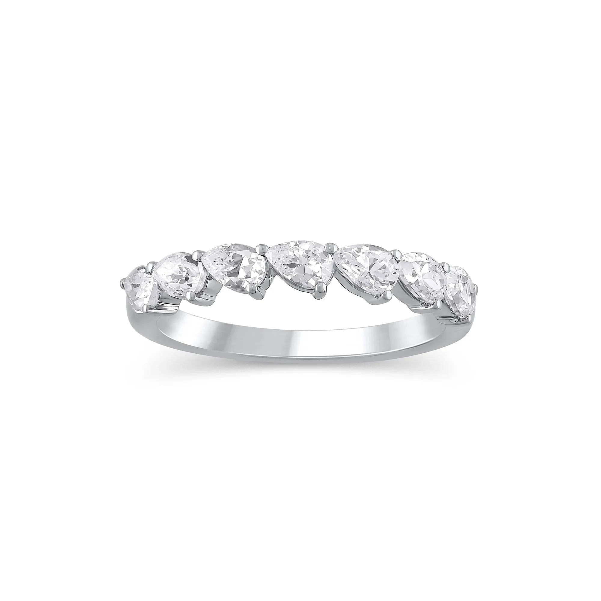 1 CT. Tw. Lab Grown Diamond Pear-Shaped Slant Anniversary Band Ring 10K White Gold Size 7 3mm
