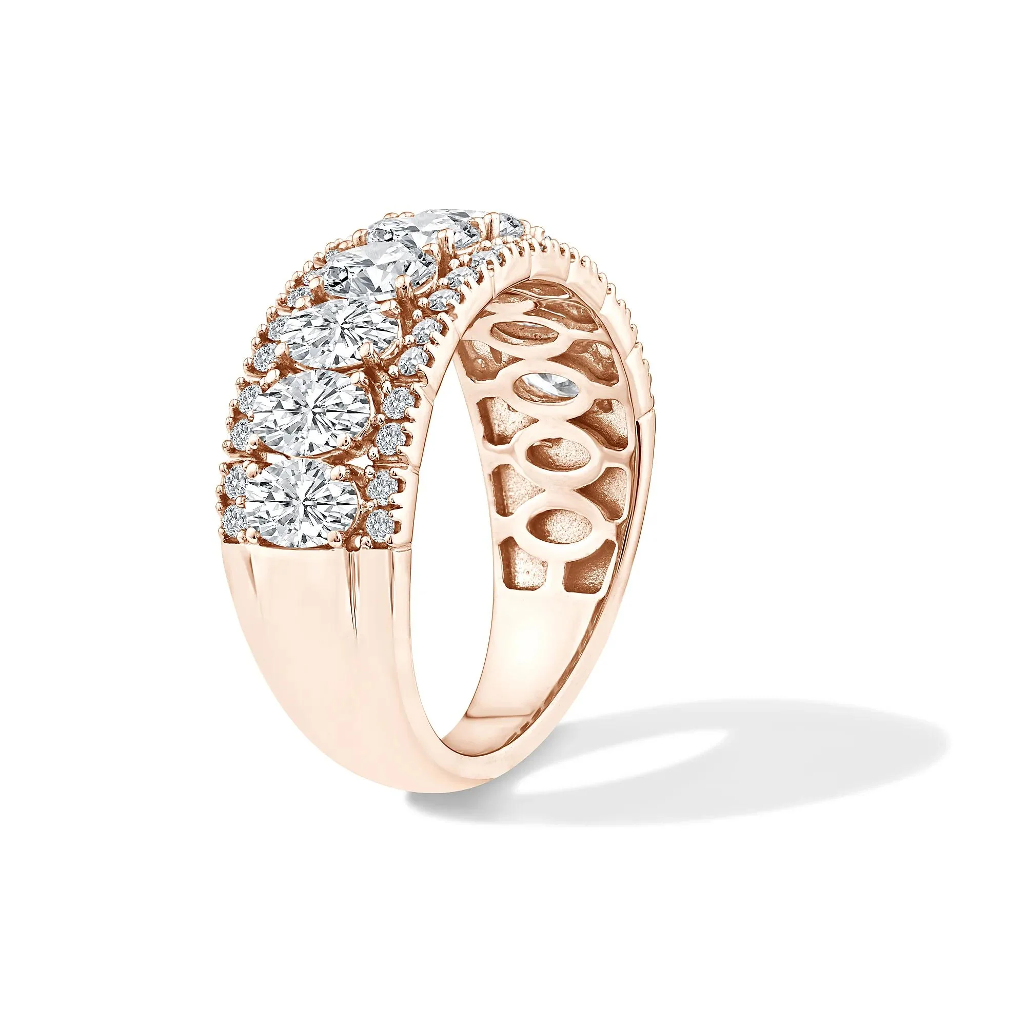 2 CT. Tw. Lab Grown Diamond Oval Multi-Row Anniversary Band Ring 10K Rose Gold Size 6 - Image 3