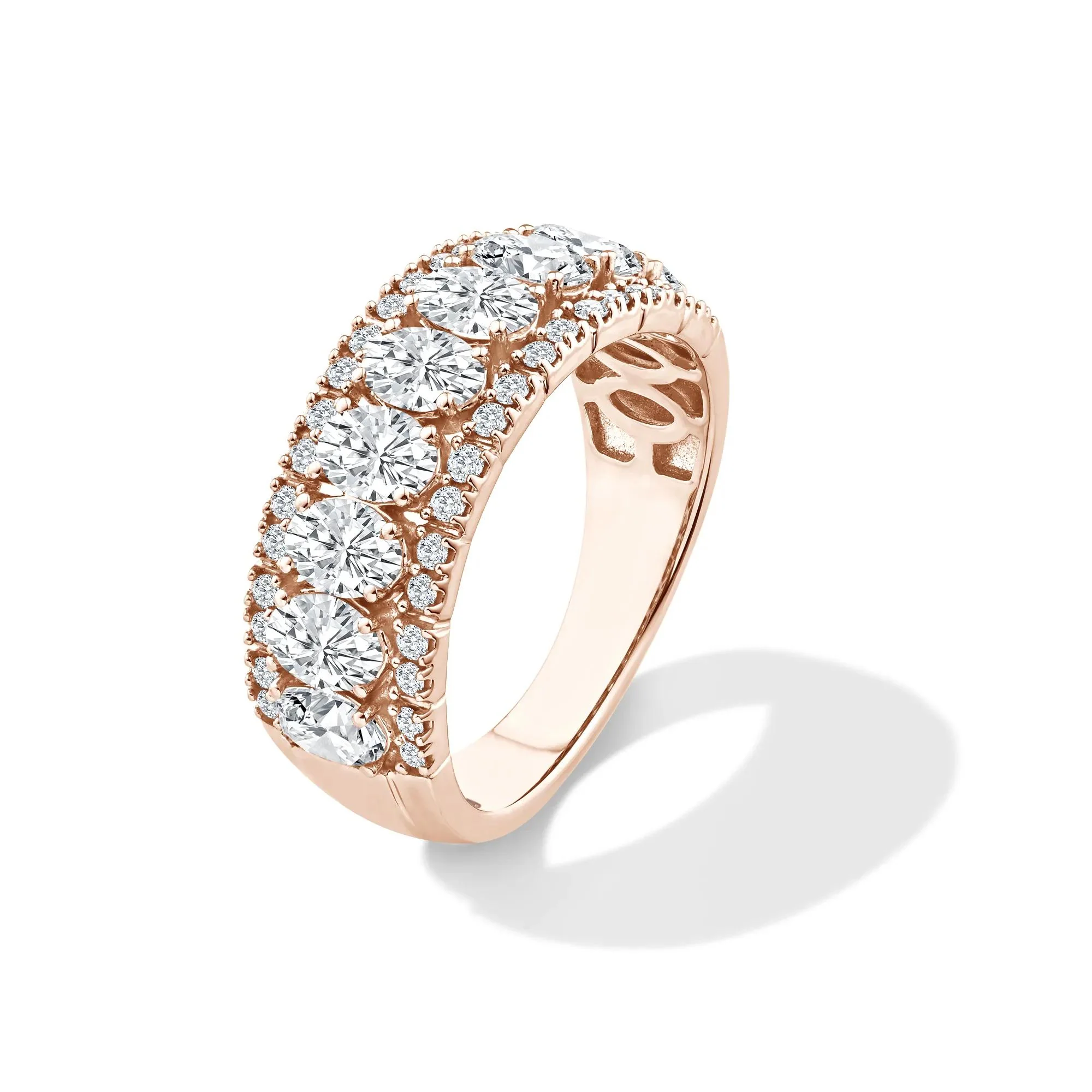 2 CT. Tw. Lab Grown Diamond Oval Multi-Row Anniversary Band Ring 10K Rose Gold Size 7 - Image 4