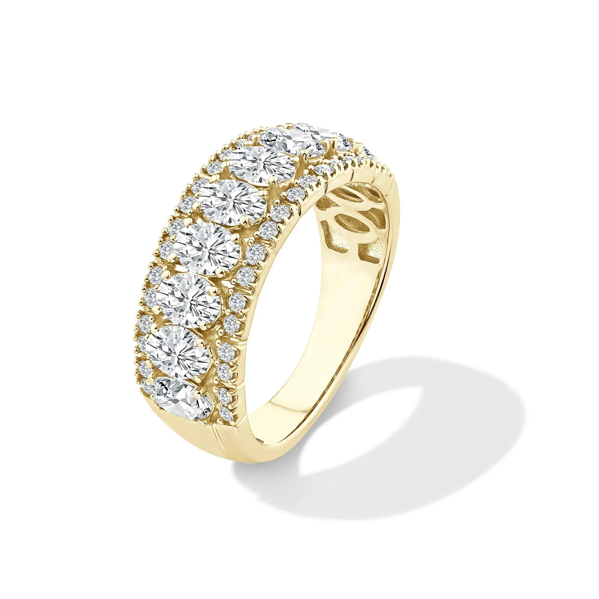 2 CT. Tw. Lab Grown Diamond Oval Multi-Row Anniversary Band Ring 10K Yellow Gold Size 6 - Image 4