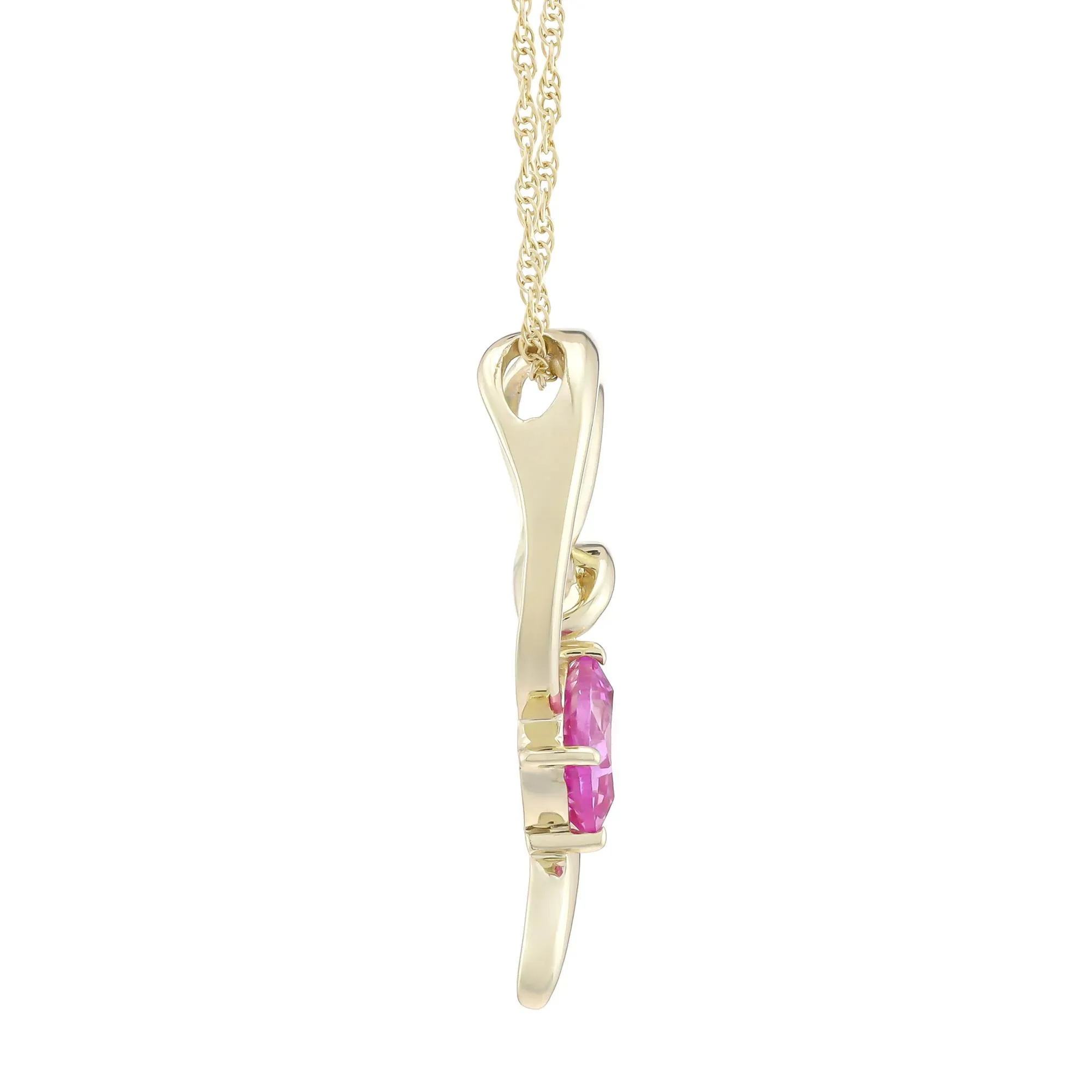 Lab-Created Pink Sapphire Heart Pendant Necklace 10K Yellow Gold Size 18" - Image 2