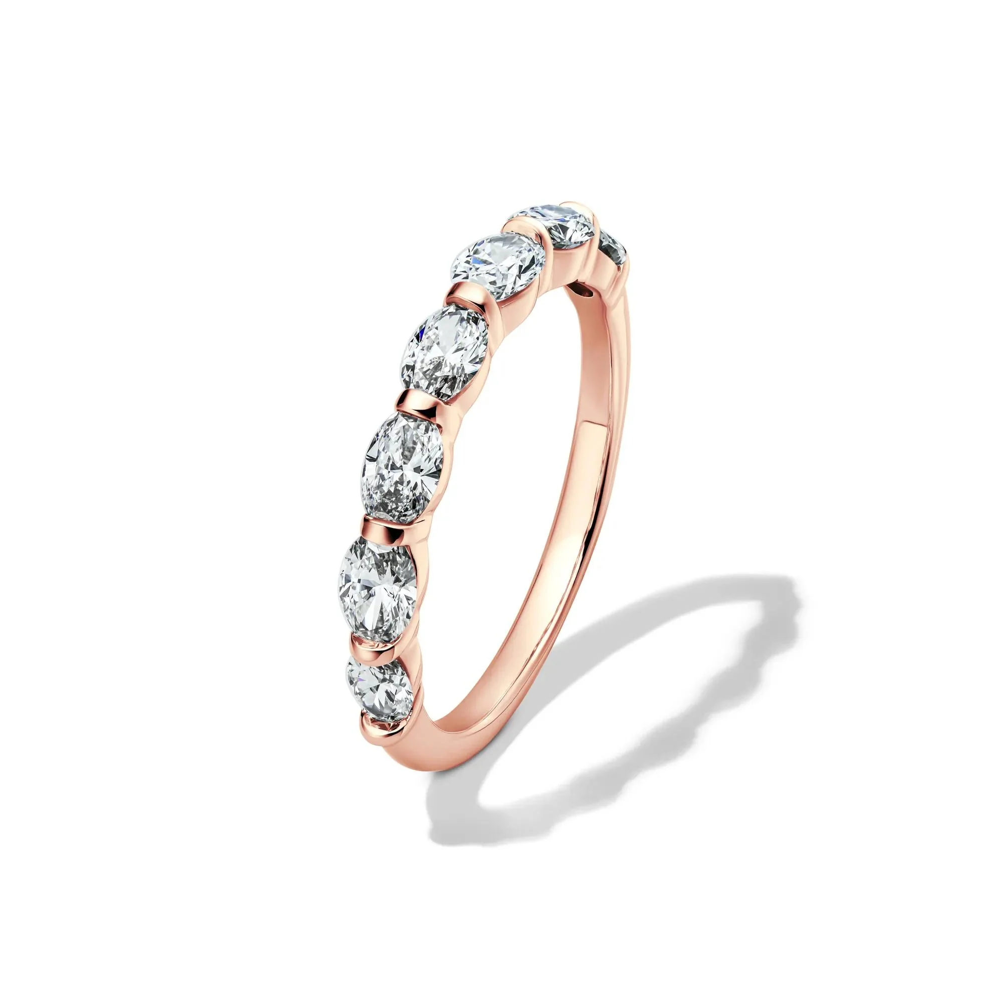 1 CT. Tw. Lab Grown Diamond Oval Bar Set Anniversary Band Ring 14K Rose Gold Size 6.5 2mm - Image 4