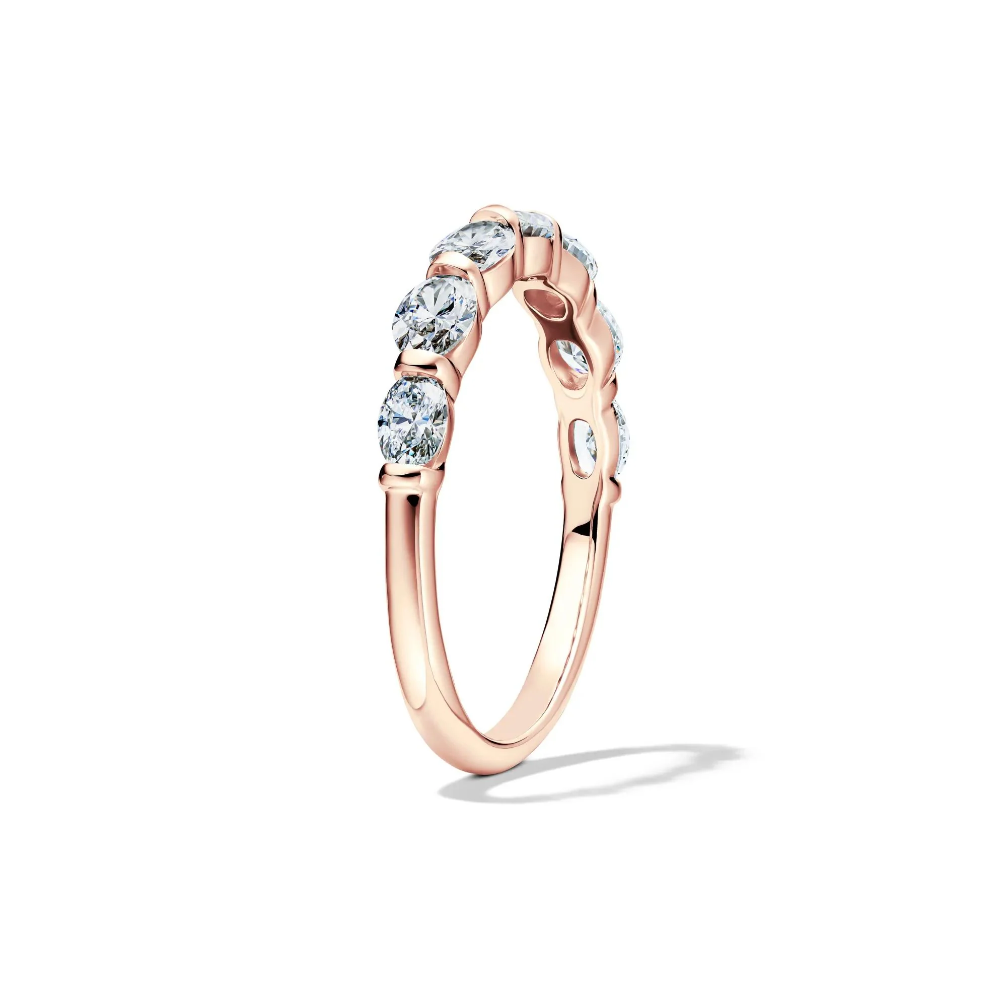 1 CT. Tw. Lab Grown Diamond Oval Bar Set Anniversary Band Ring 14K Rose Gold Size 8.5 2mm - Image 3