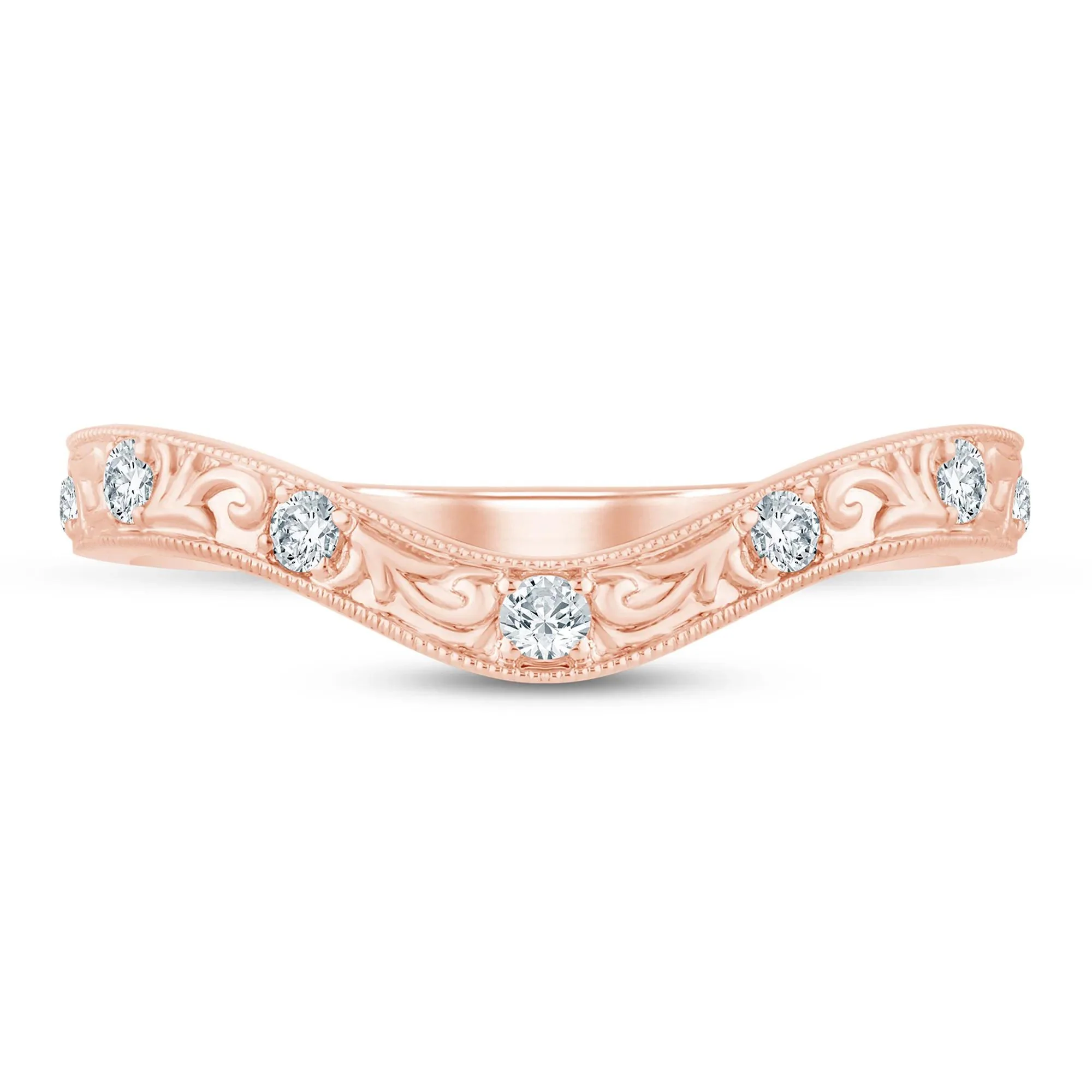1/7 CT. Tw. Lab Grown Diamond Engraved Contour Band Ring 14K Rose Gold Size 6 2mm