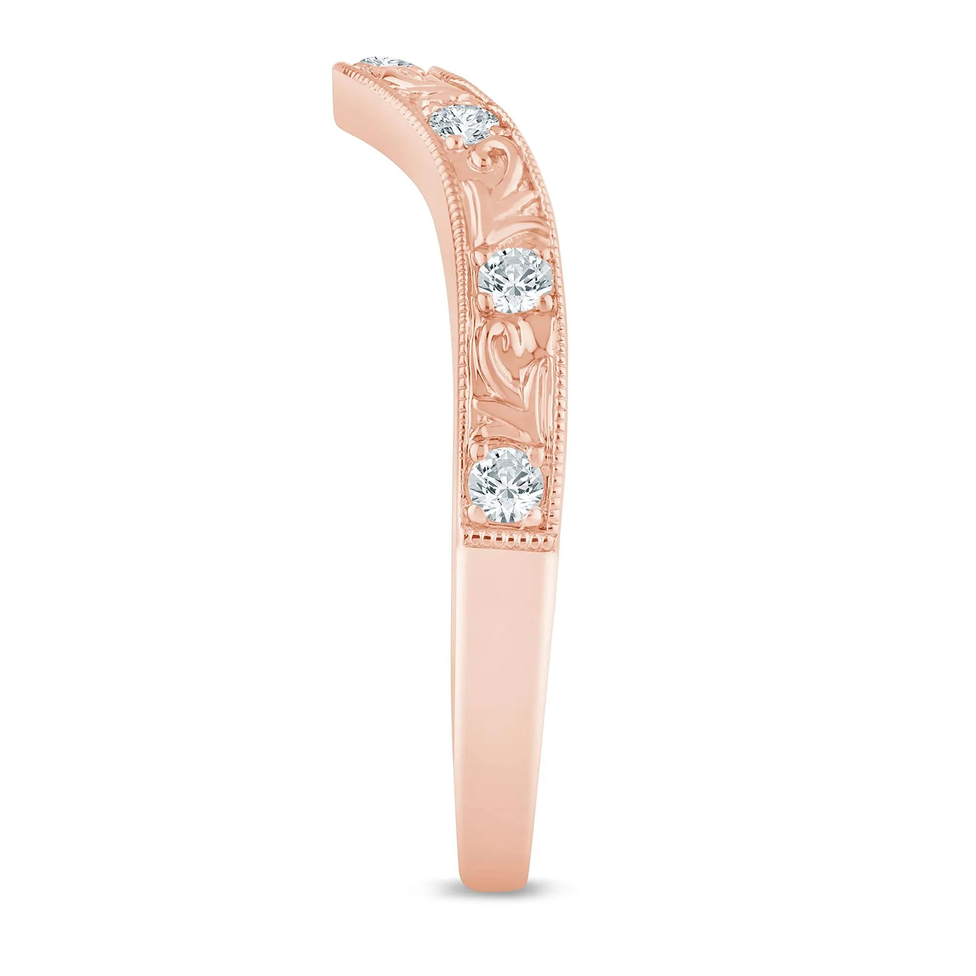 1/7 CT. Tw. Lab Grown Diamond Engraved Contour Band Ring 14K Rose Gold Size 8.5 2mm - Image 3