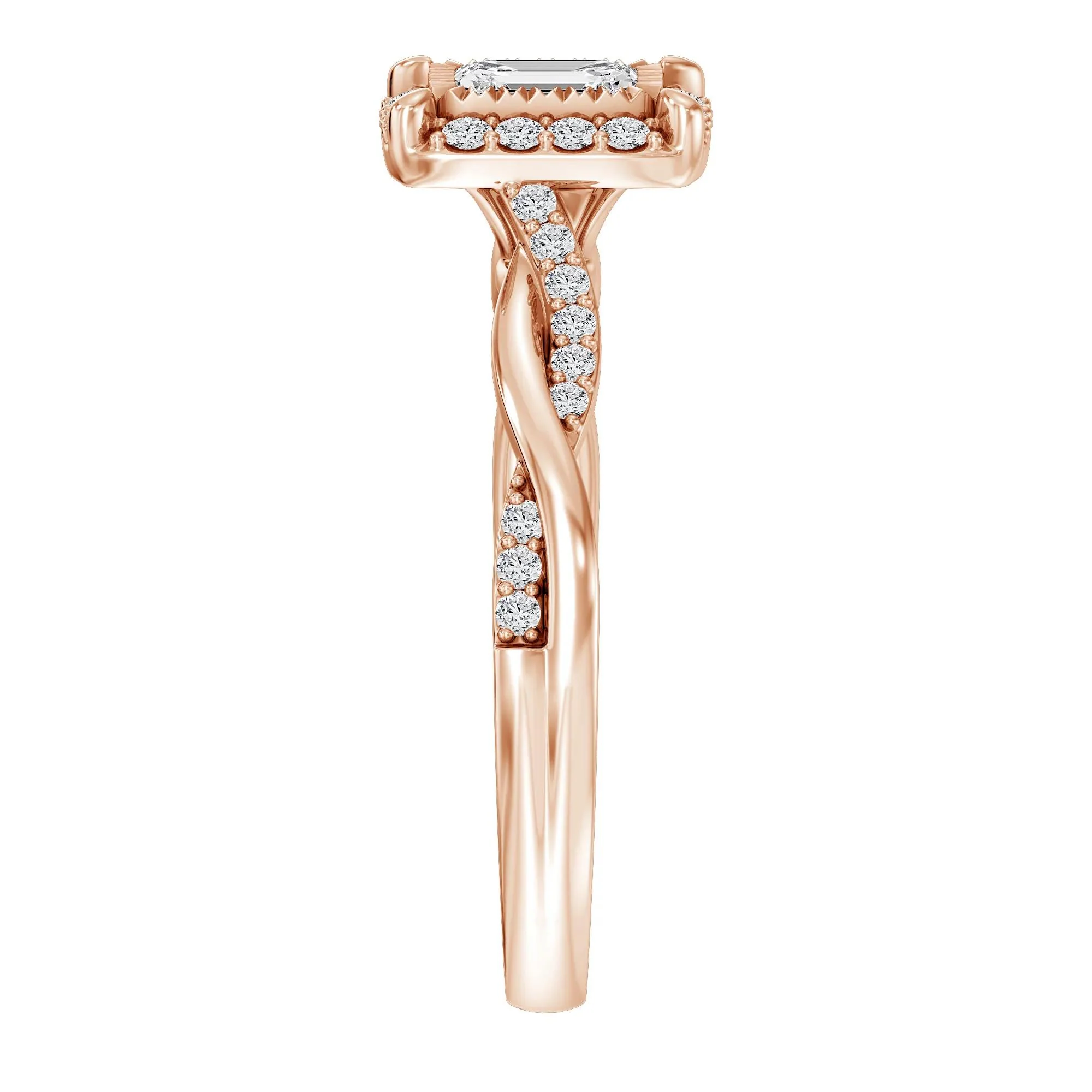 1/2 CT. Tw. Lab Grown Diamond Emerald-Cut Twist Shank Promise Ring 10K Rose Gold Size 5.5 1.5mm - Image 3