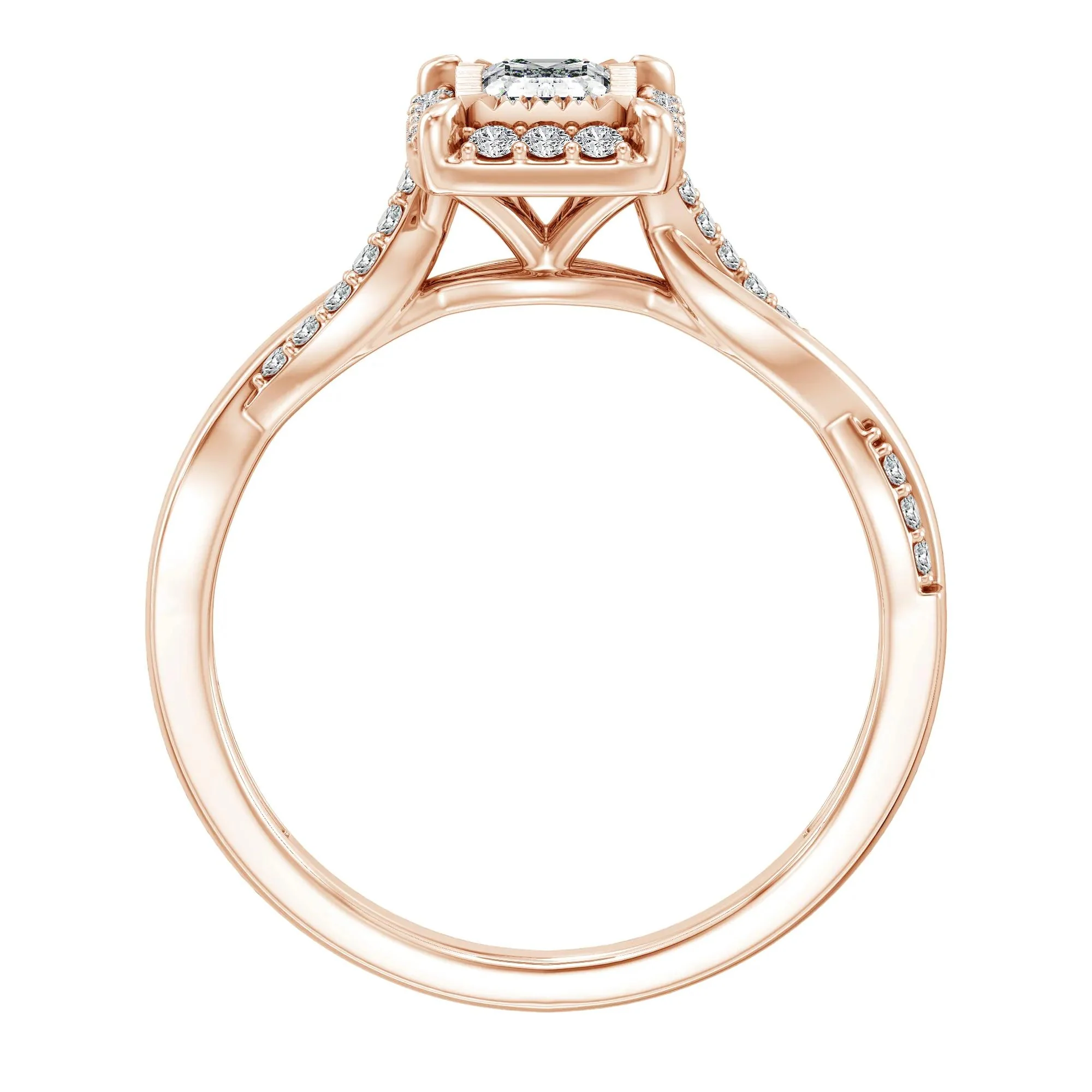 1/2 CT. Tw. Lab Grown Diamond Emerald-Cut Twist Shank Promise Ring 10K Rose Gold Size 7.5 1.5mm - Image 2