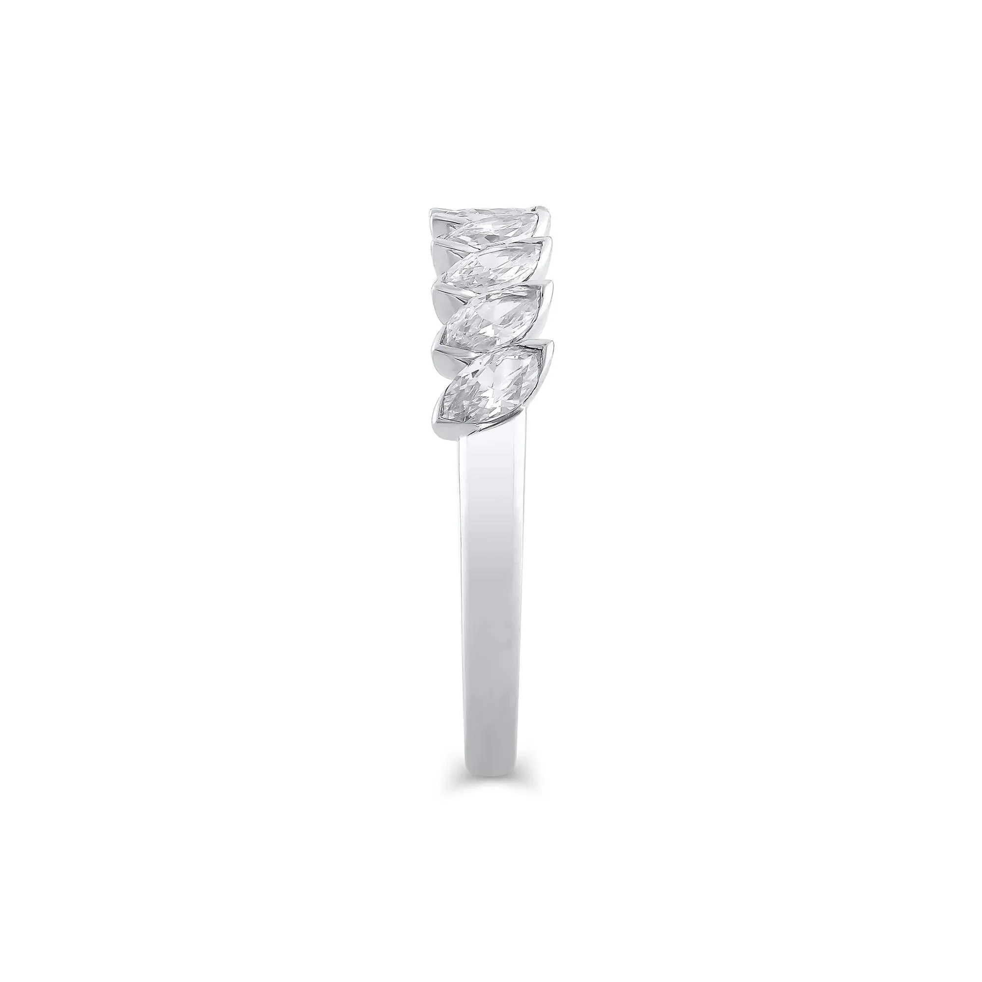 1 CT. Tw. Lab Grown Diamond Marquise Slant Anniversary Band Ring 10K White Gold Size 10 4.5mm - Image 3