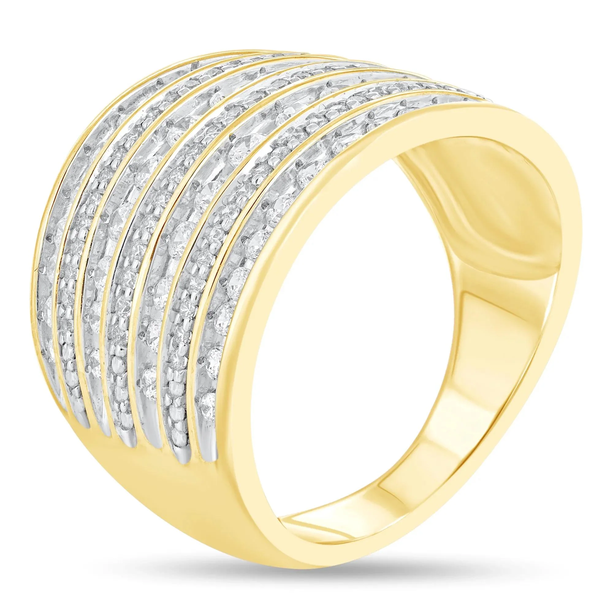 1 CT. Tw. Diamond Multi-Row Wedding Band Ring 10K Yellow Gold Size 7 - Image 2