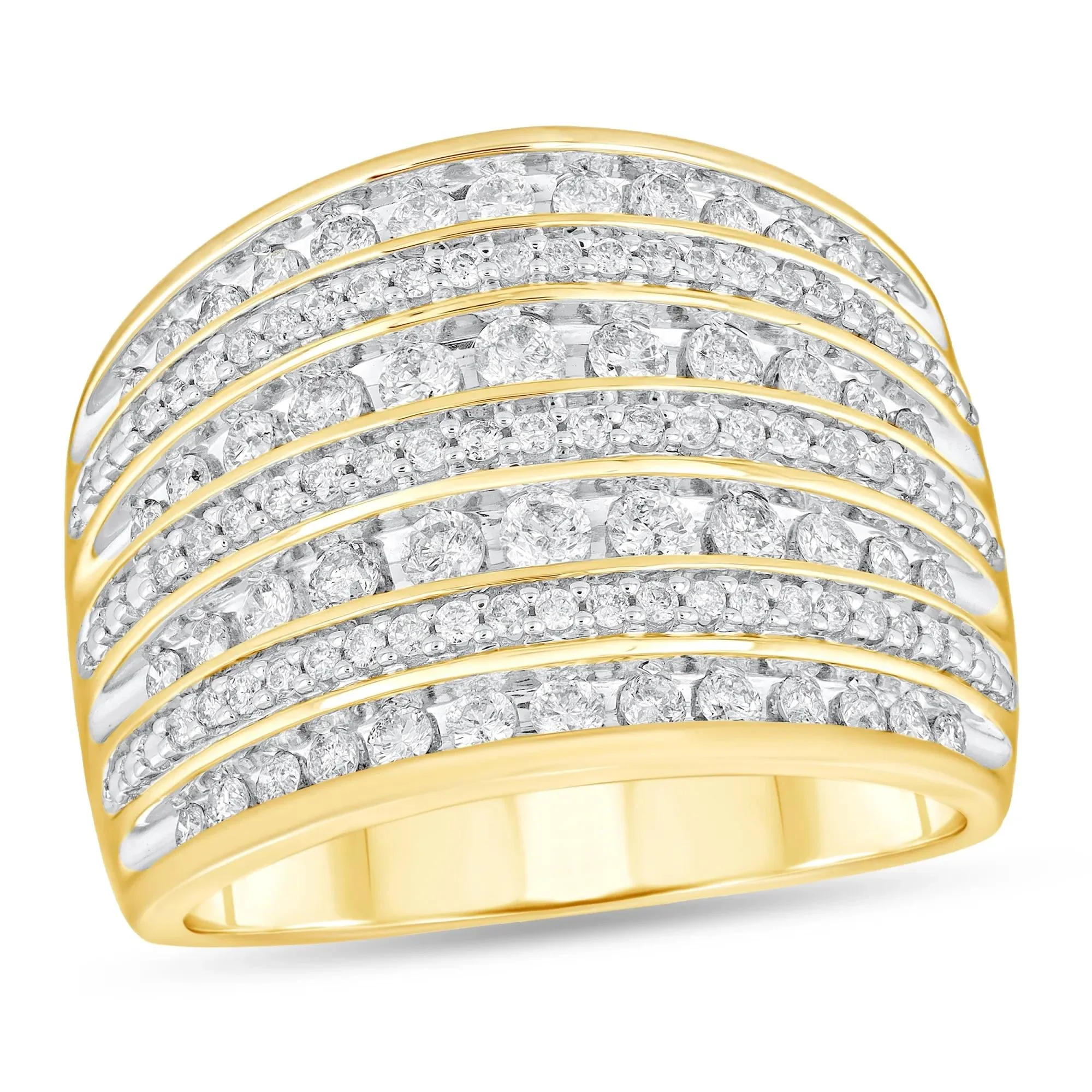 1 CT. Tw. Diamond Multi-Row Wedding Band Ring 10K Yellow Gold Size 7 - Image 3